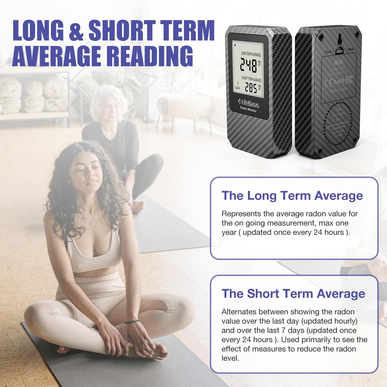 Detalle de LifeBasis Portable Radon Detector with Large Display and Bq/m³ Readings