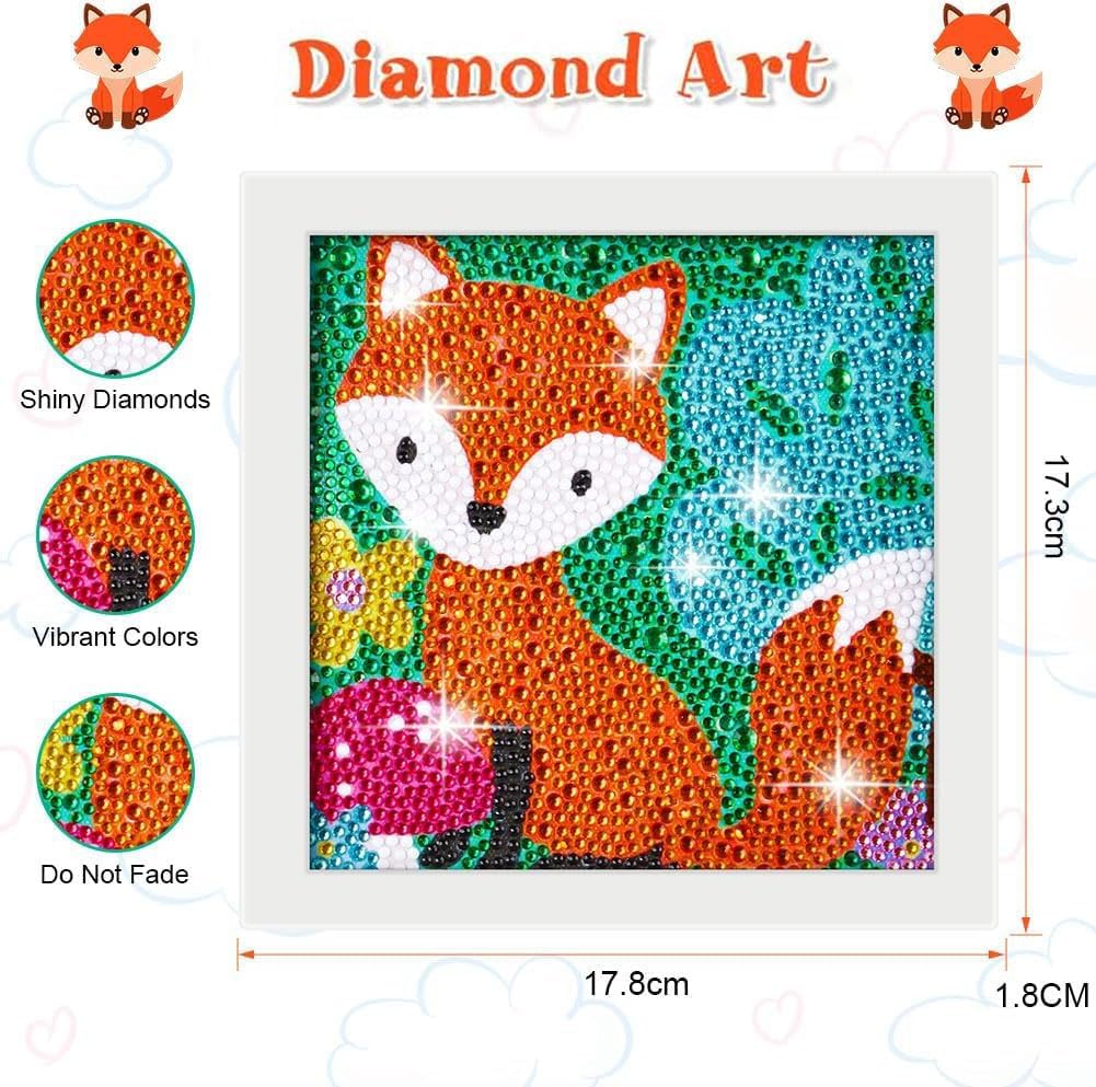 Detalle de Kit Diamond Painting 5D AUAUY con cornice in legno – gatti/volpe, decorazione fai-da-te per parete