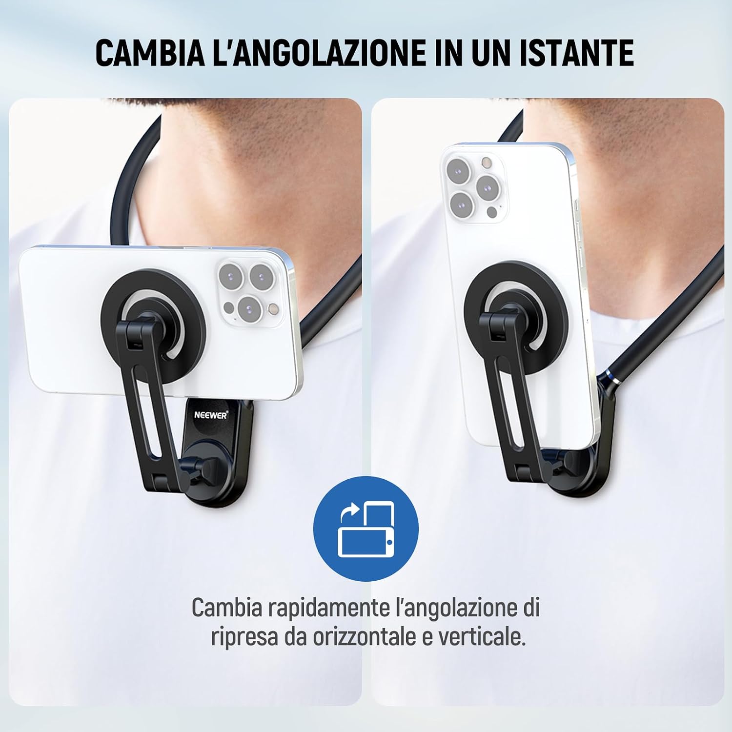 Detalle de NEEWER GP-16 supporto magnetico da collo per Action Camera e telefono (POV) con panno pulizia