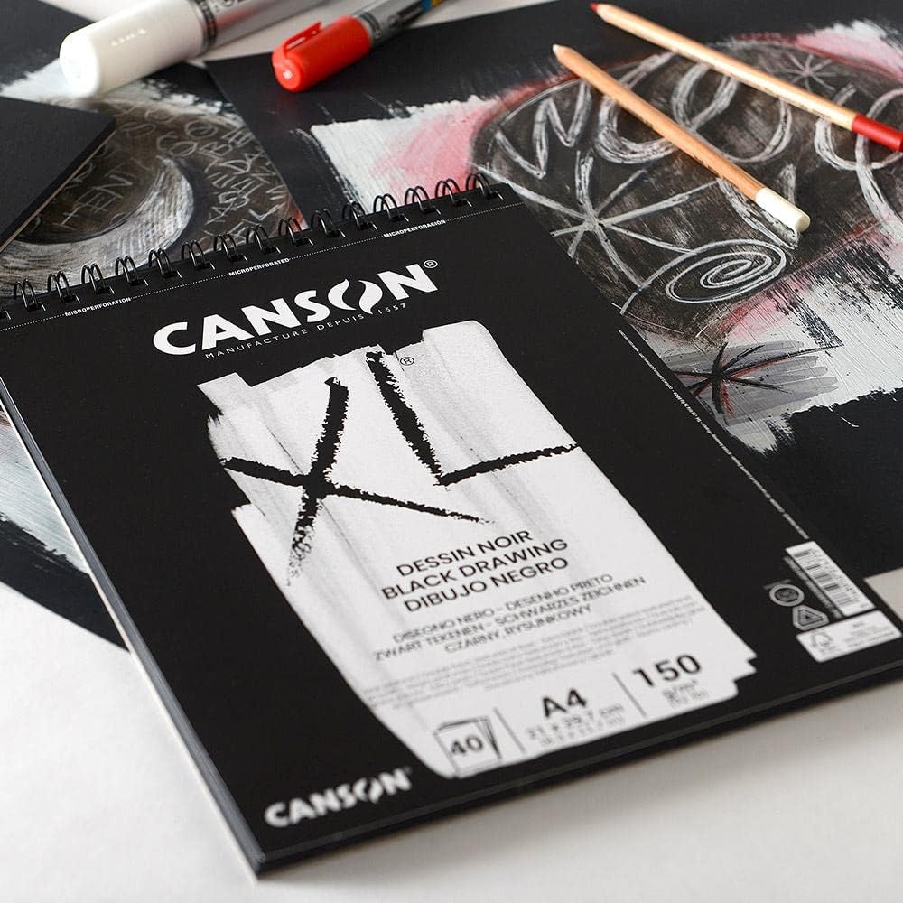 Detalle de Canson XL Dessin noir: album D.A3 con carta nera doppia superficie, 40 fogli da 160 g/m²