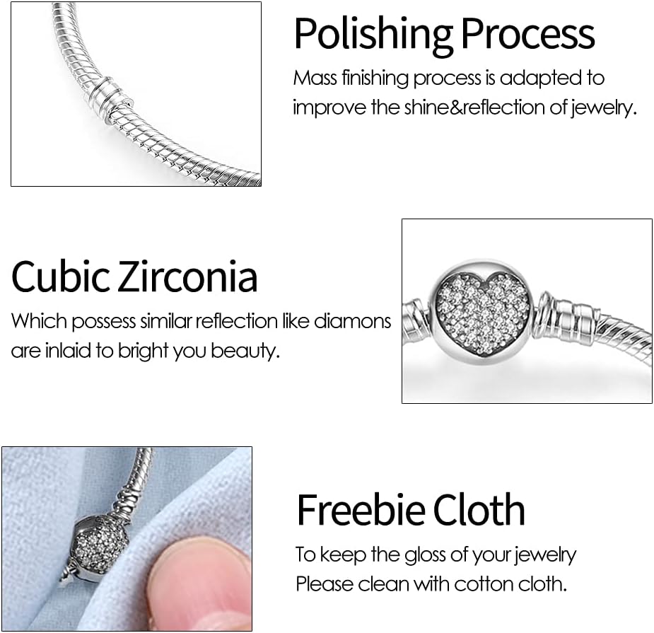 Thumbnail 3 de TINSLO Damen Armband 925 Sterling Silber – Schlangen-Gliederkette mit Herzverschluss, Pandora-kompatibel