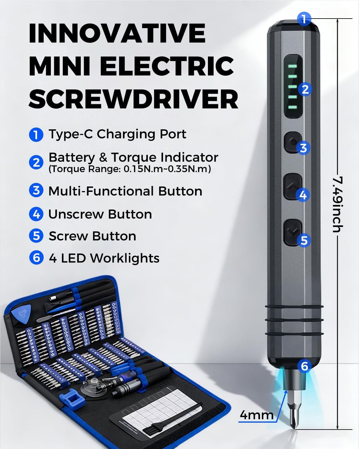 Detalle 2 de UnaMela Mini Electric Screwdriver Set 140-in-1