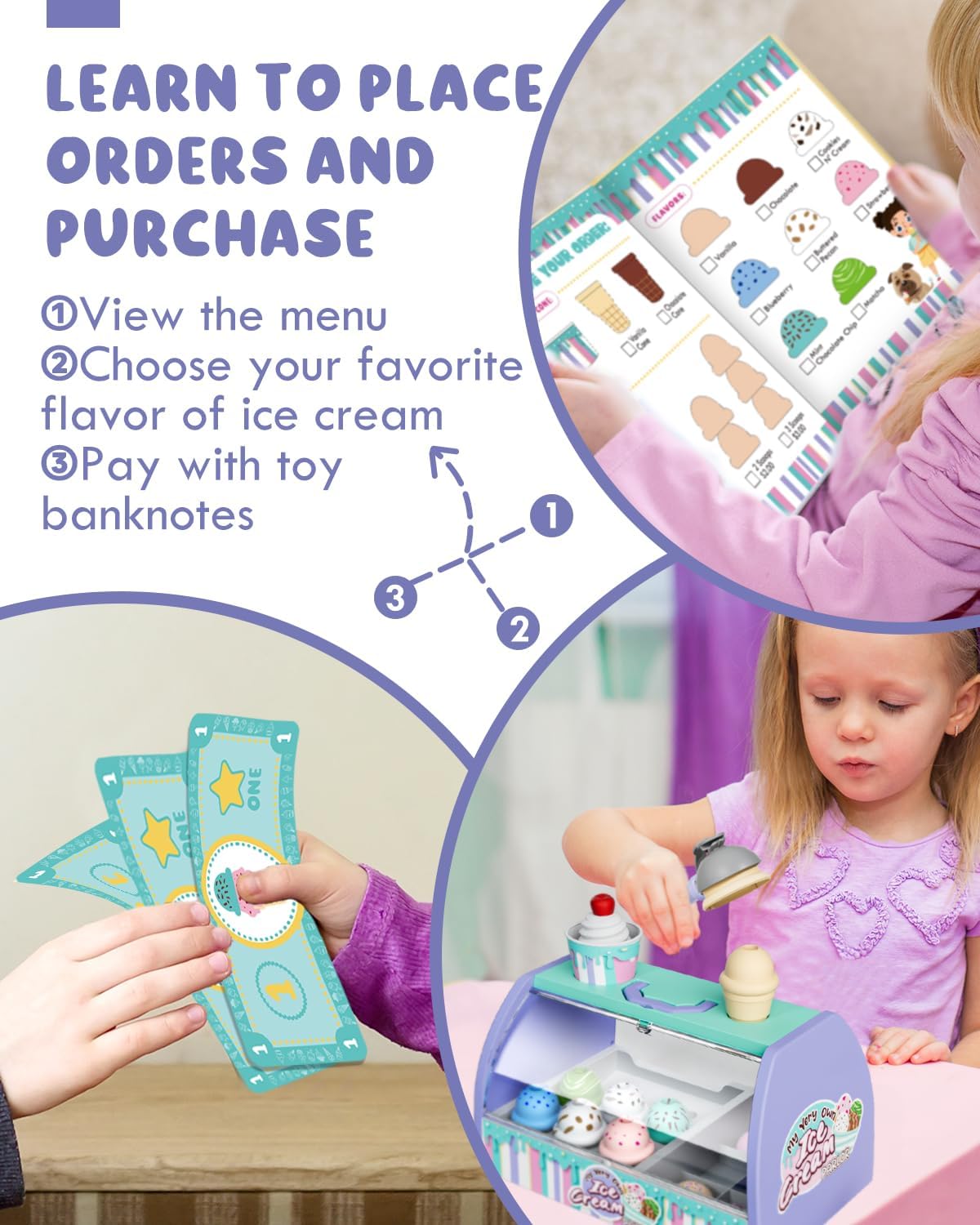 Detalle 2 de Lehoo Castle Ice Cream Toys for Kids – 28-Piece Ice Cream Counter Set (Purple)