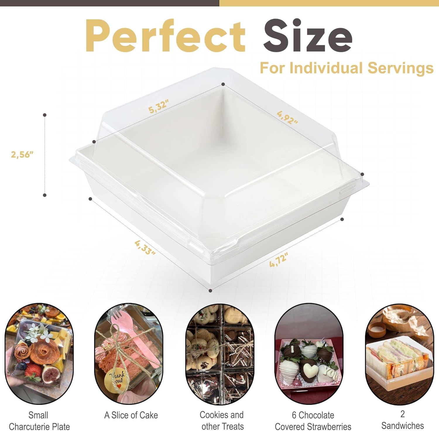 Detalle de Leafiew 50-Pack Small Charcuterie Boxes with Clear Lids (5-Inch) — To-Go Disposable Mini Food Containers, White