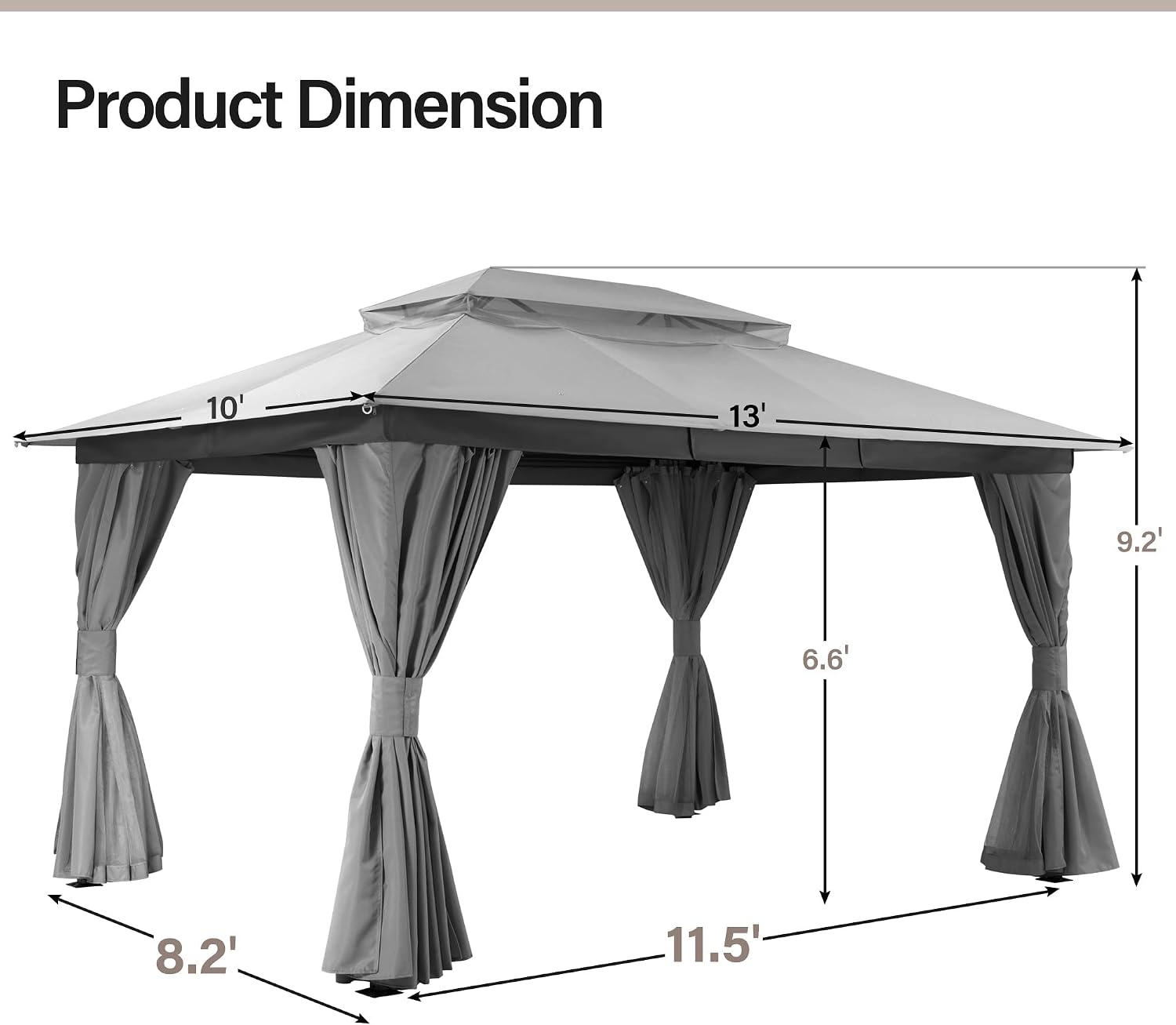 Detalle de LAUSAINT HOME 10x13 Gazebo Canopy with Double Roof, Netting & Curtains