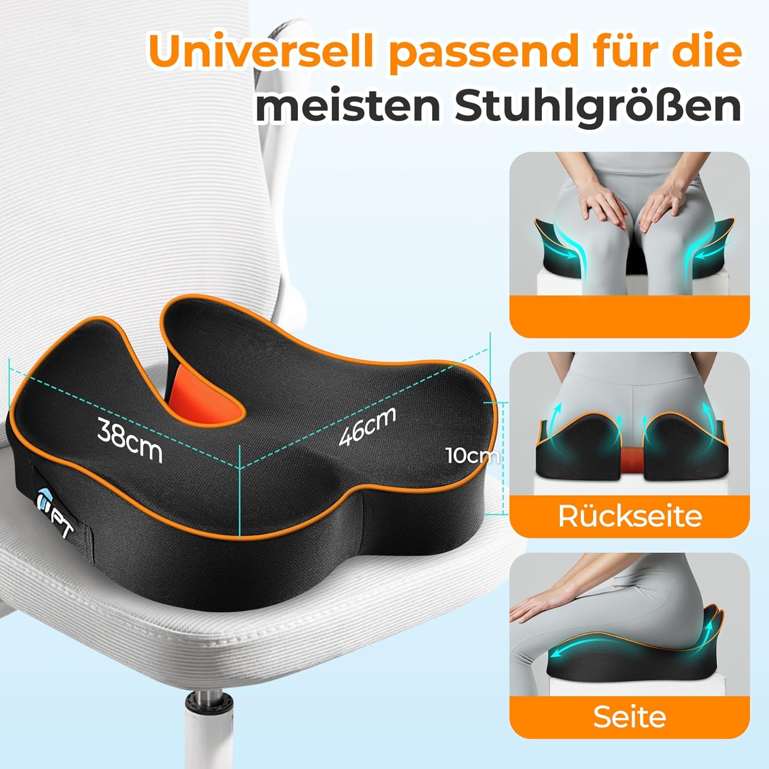 Thumbnail 5 de PTylo Sitzkissen ergonomisch, abwaschbar, Schwarz ⚙