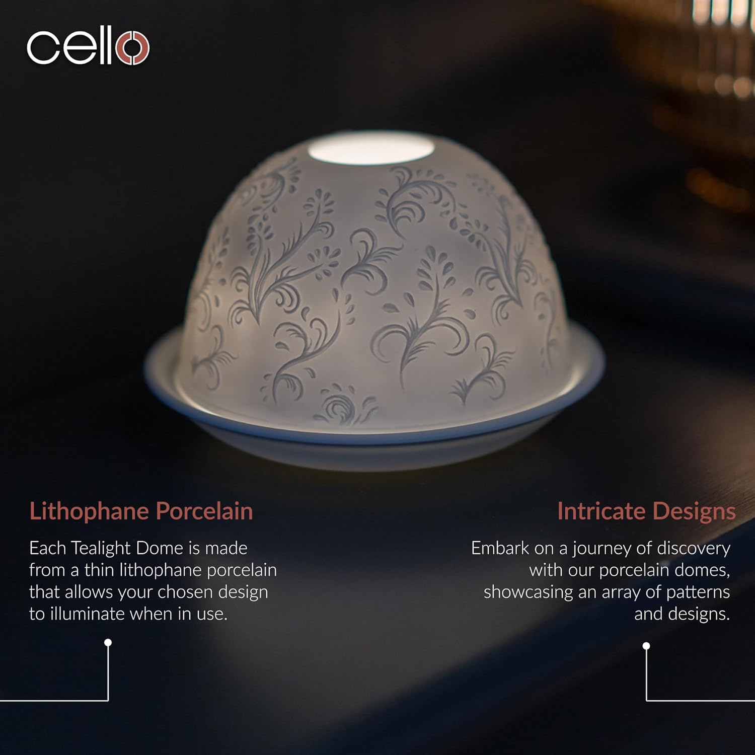 Thumbnail 1 de Cello Porcelain Tealight Holder Dome with Swirl Pattern 3D Projection