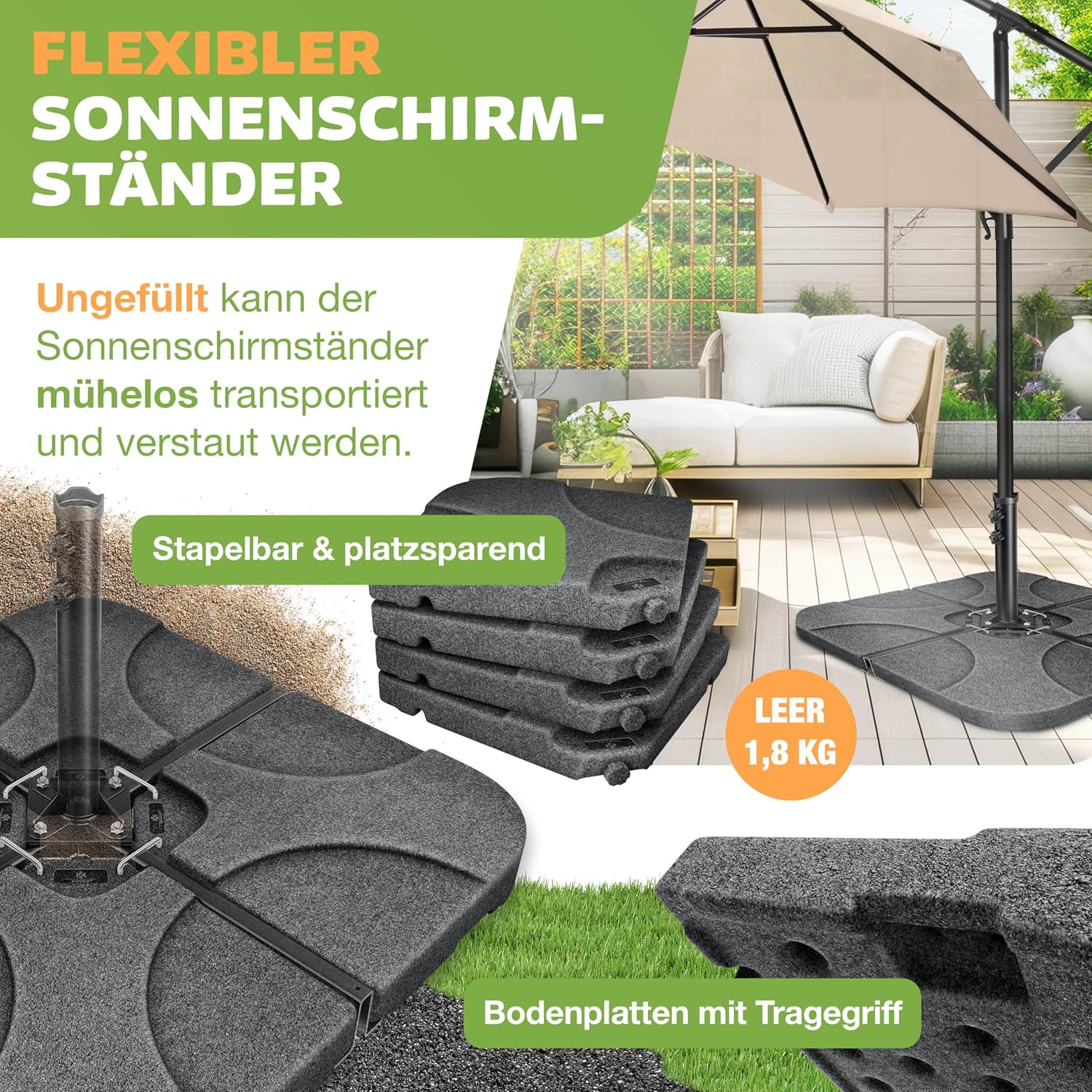 Detalle de KESSER® Sonnenschirmständer 4-teilig – 60 Liter Befüllung, 80 kg Gewicht mit Wasser oder Sand, Ampelschirmständer aus HDPE
