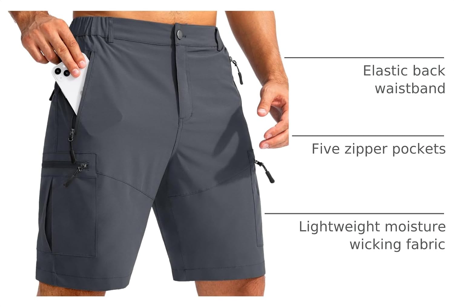 Detalle 2 de Pudolla Men's Hiking Cargo Shorts 9" Lightweight Outdoor Shorts