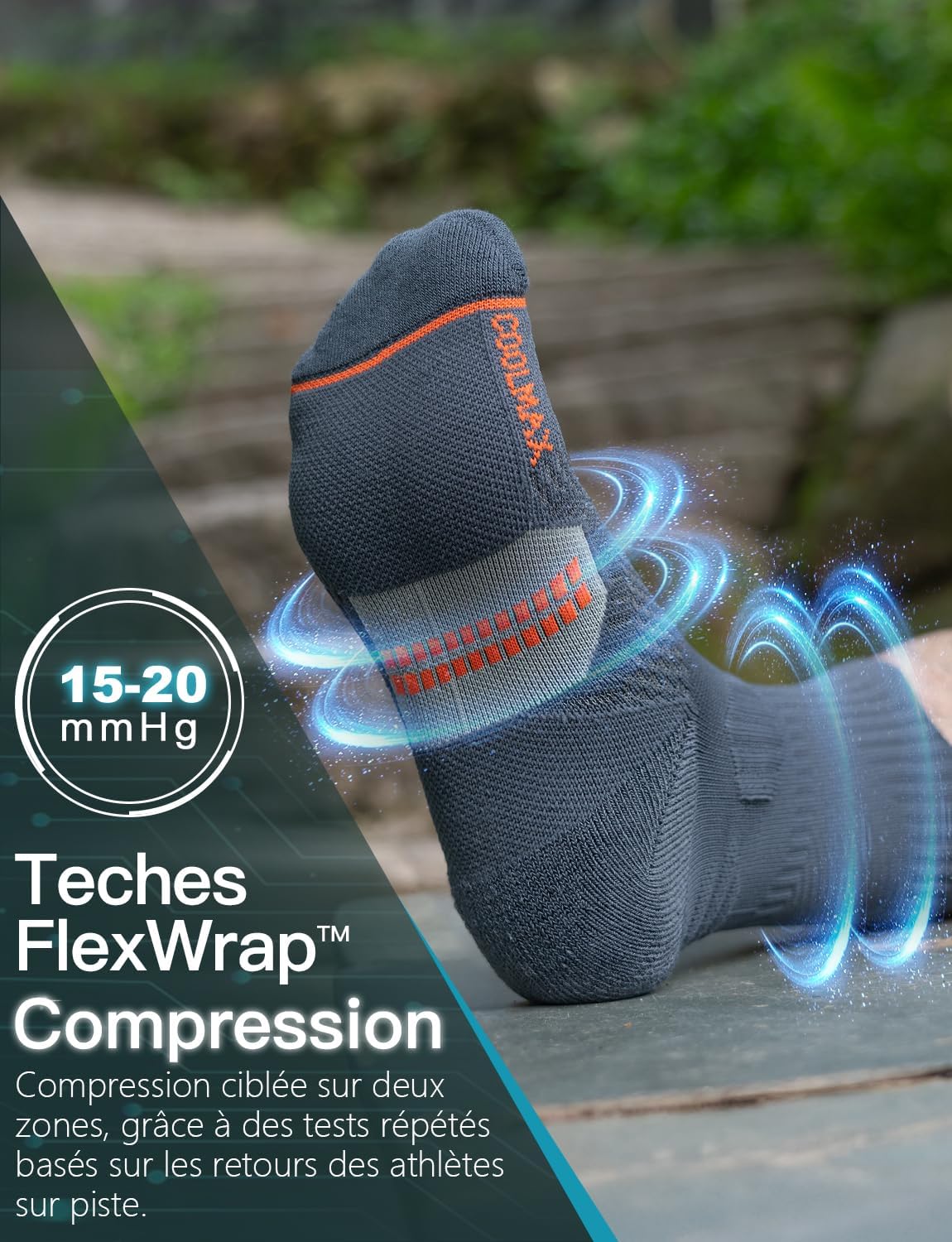 Detalle de Chaussettes de course à pied en bambou Juclise (compression 15 à 20 mmHg) Coolmax pour homme