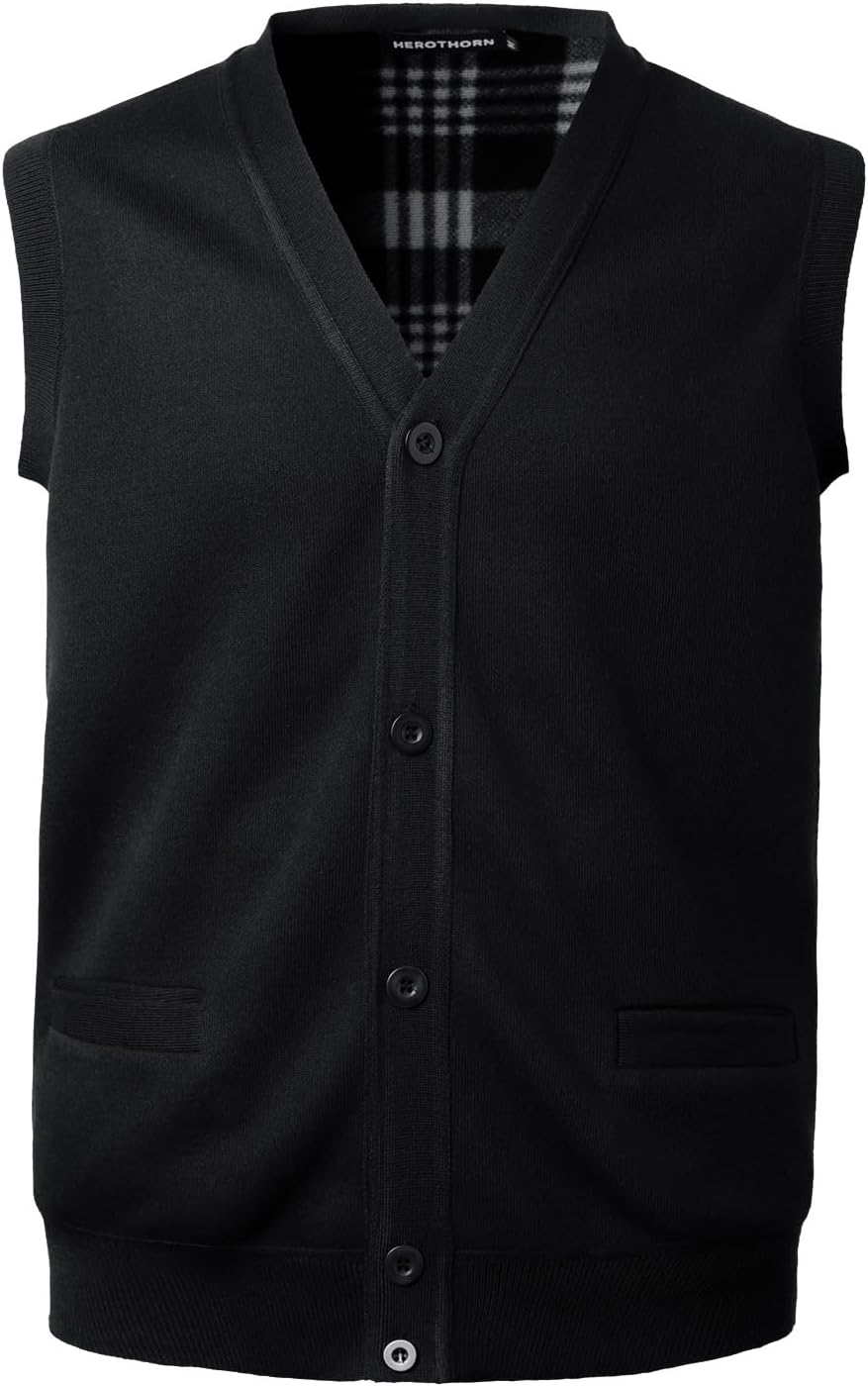 Detalle de Herothorn Cardigan panciotto da uomo senza maniche in maglia con bottoni e scollo a V