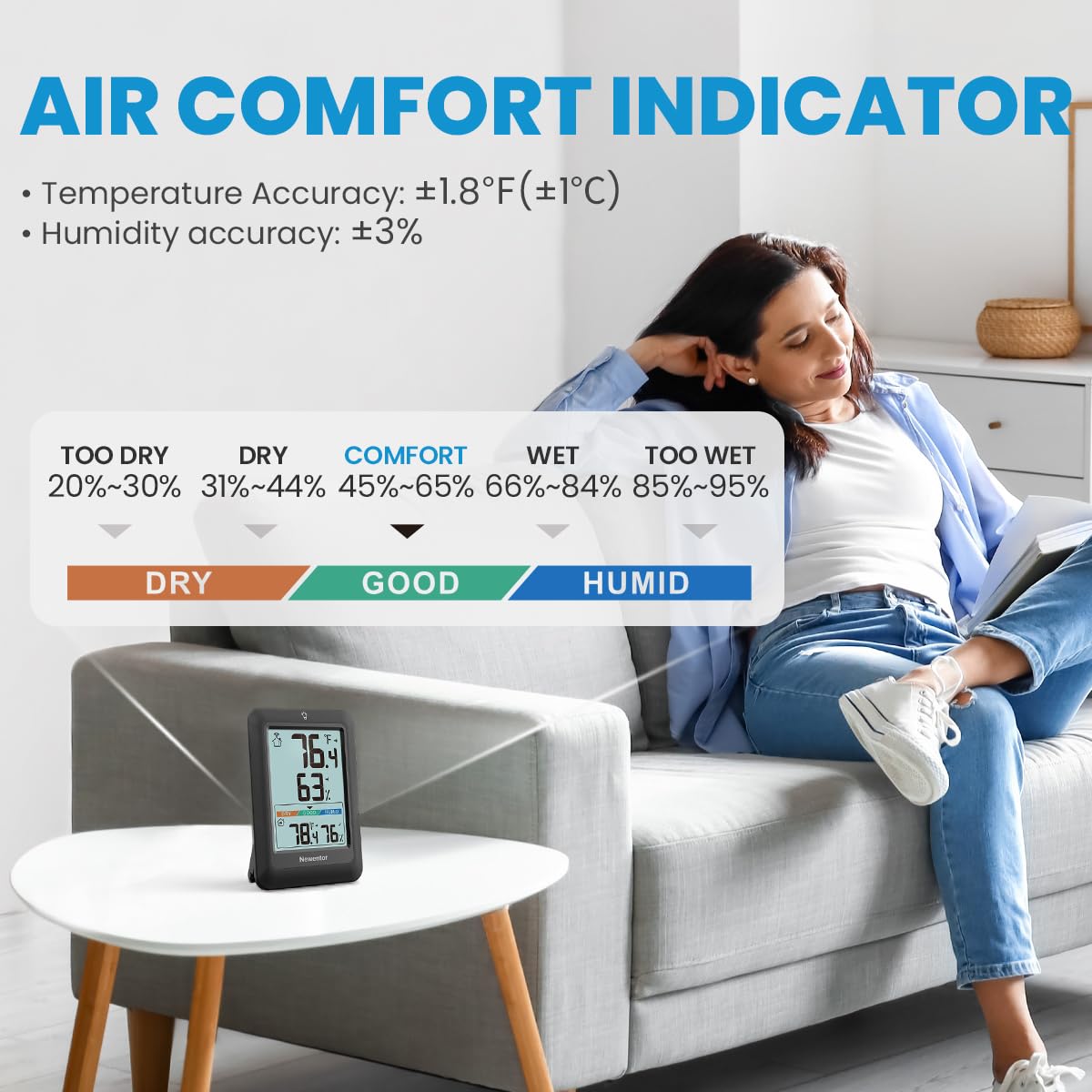 Detalle de Newentor Q8 Wireless Indoor/Outdoor Thermometer with Large Display