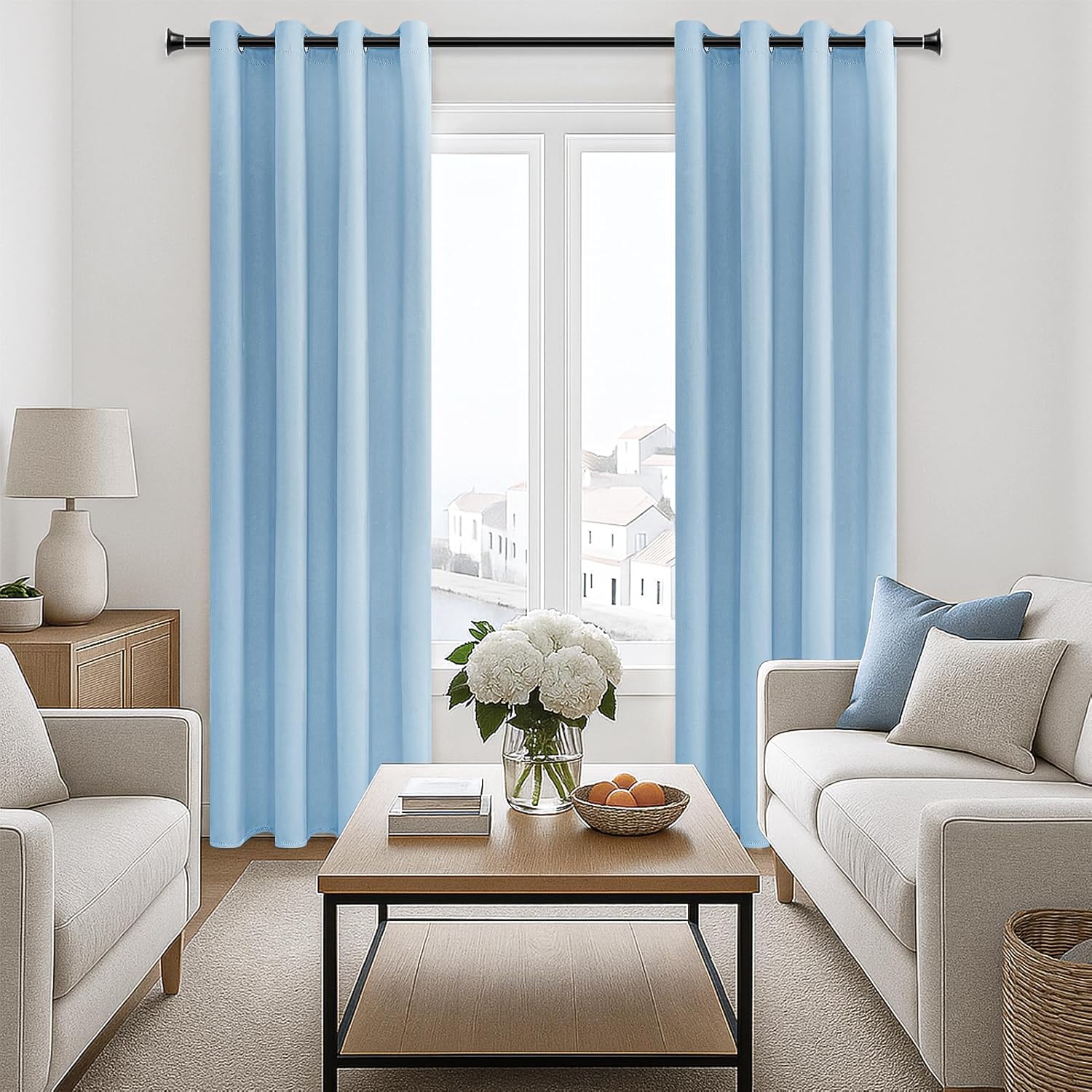 Thumbnail 6 de MRTREES Blue 66in Drop Thermal Blackout Curtains (2 Panels, Eyelet) for Bedroom & Living Room