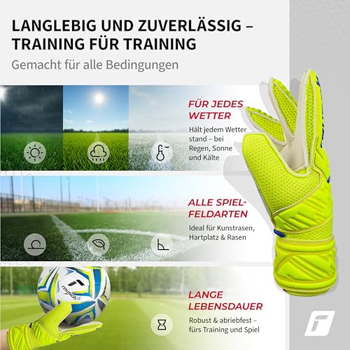 Detalle 2 de Reusch Torwarthandschuhe Attrakt Solid Junior – Gelb/Blau/Weiß, Größe 4