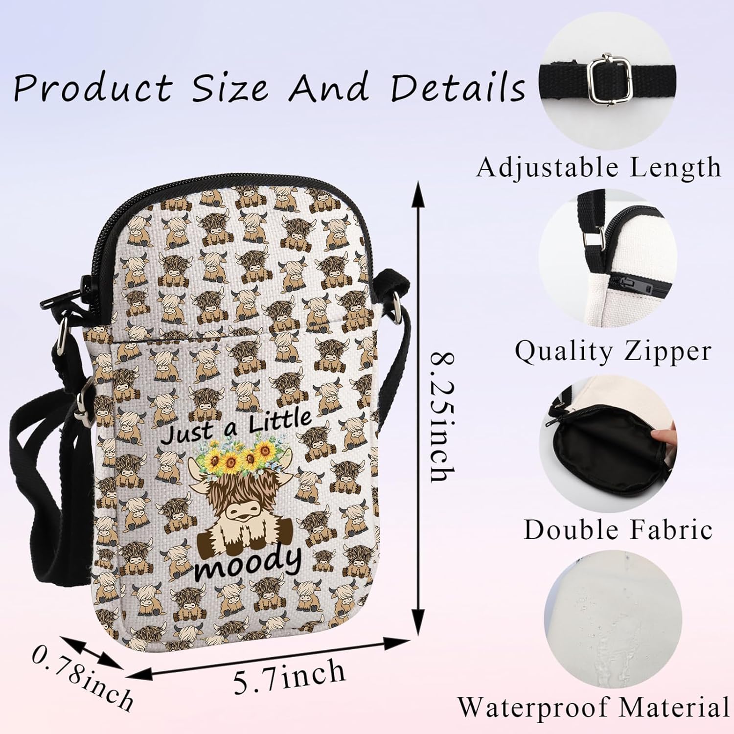Thumbnail 3 de PLITI Highland Cow Crossbody Bag: Just A Little Moody Highland Cow Lover Gift
