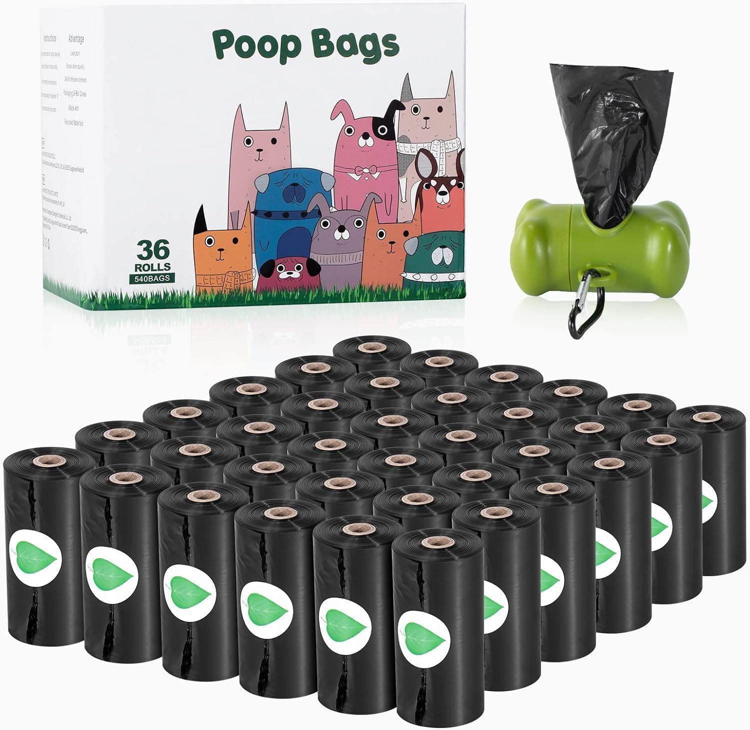 Detalle de OIRLVCE Dog Waste Bag: 540 Extra Thick Leak-Proof Bags with Dispenser (23 x 33 cm) in Black