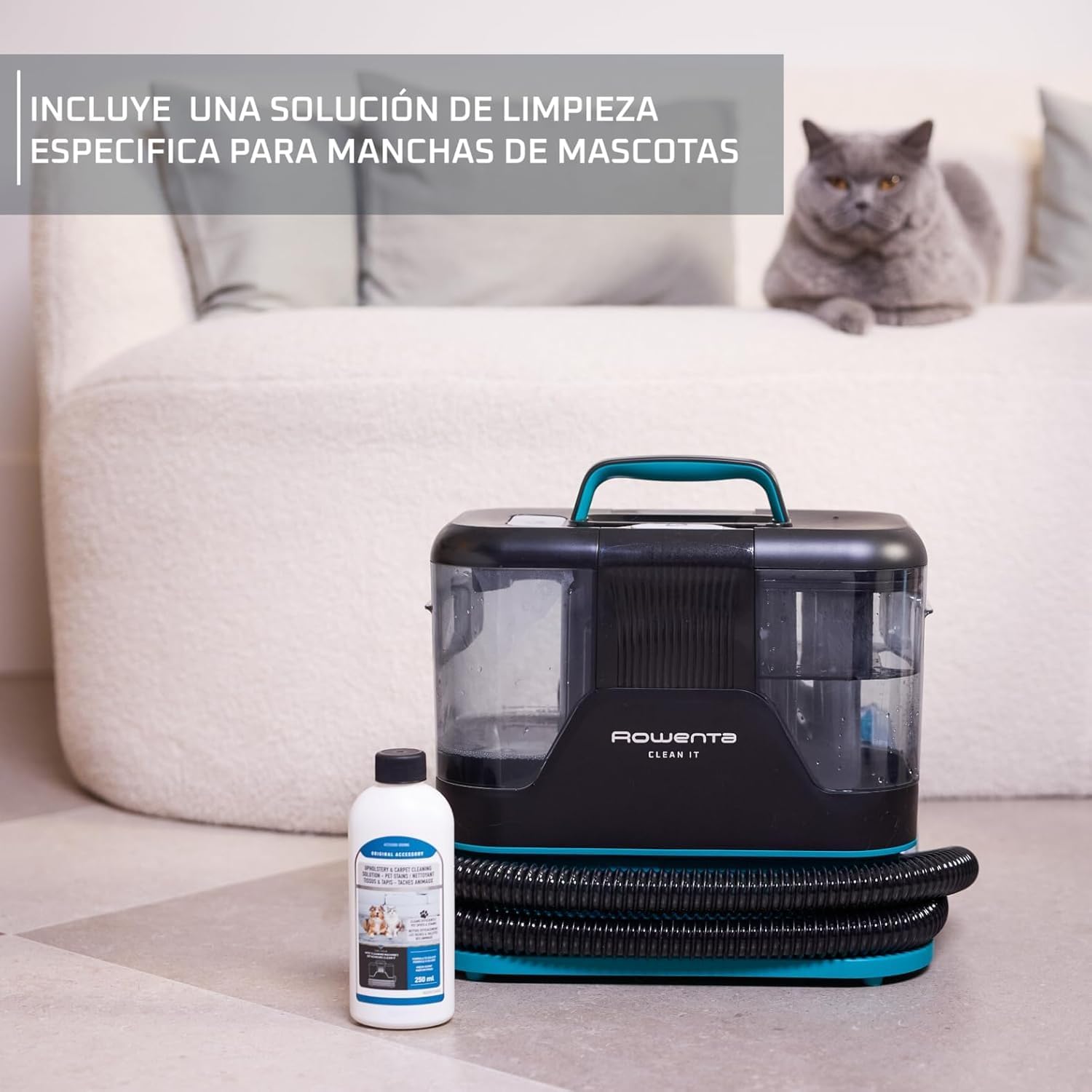 Detalle de Rowenta Clean It: Aspirador de tapicerías con solución para mascotas (pack 2 botellas) IN5020F0MAN