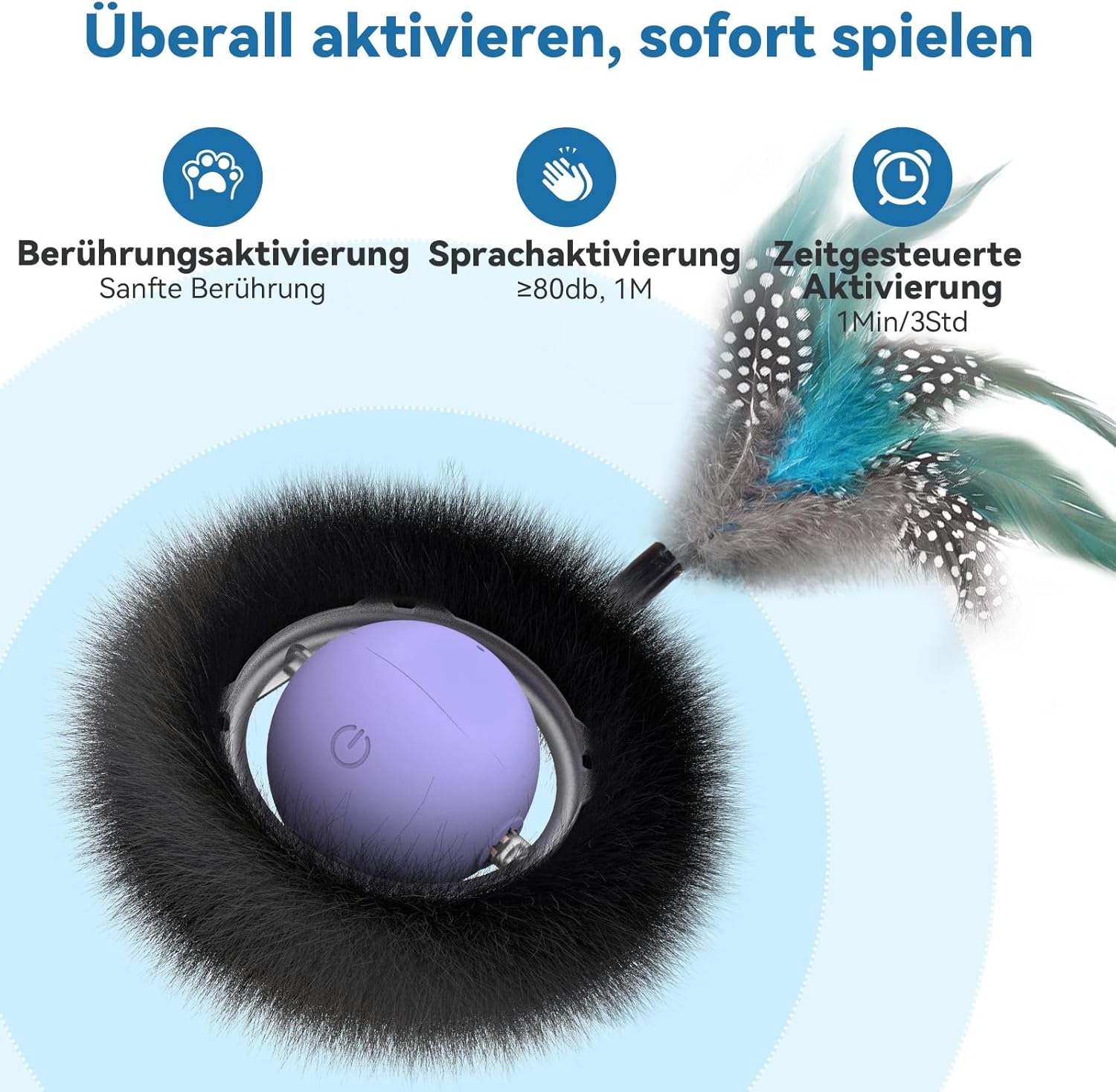 Detalle 2 de Zeepet Katzenspielzeug für drinnen – interaktiver Katzenspielball mit Labyrinthmatte, 7 Löcher und Federschwanz