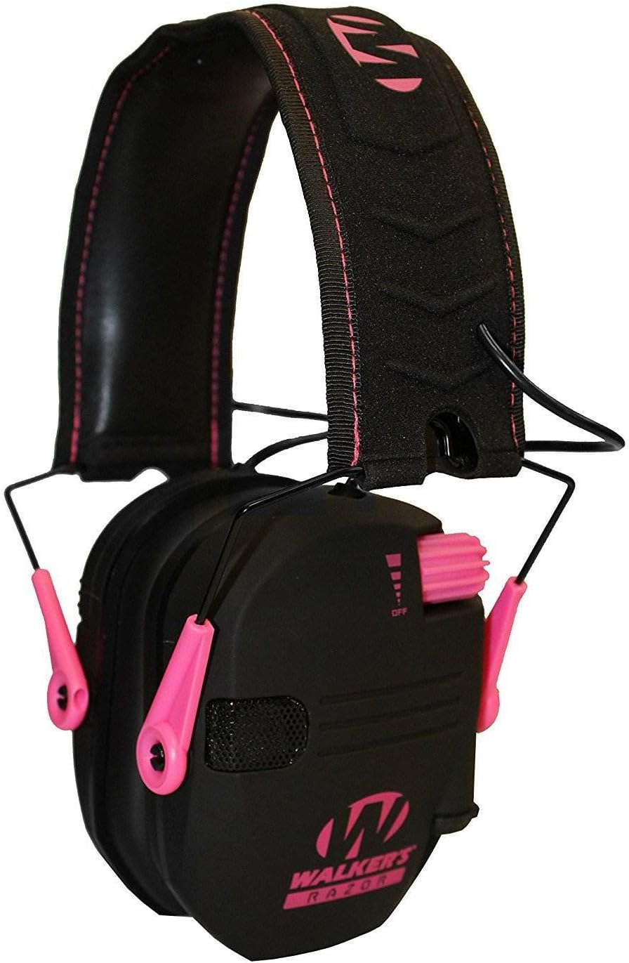 Detalle de Walker's GWP-RSEM-PNK Razor Slim Electronic Earmuffs, Pink, Low-Profile Design