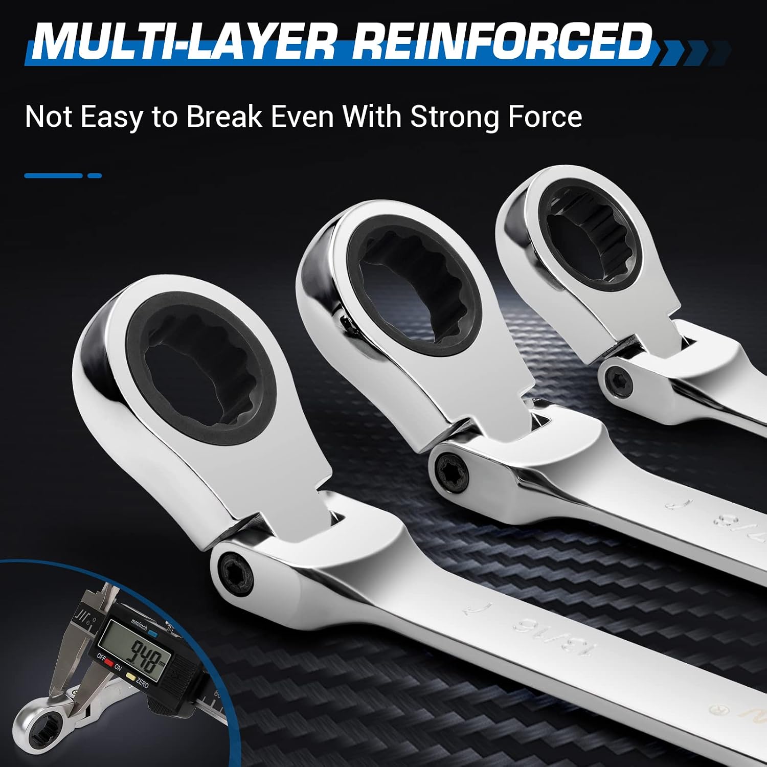 Thumbnail 5 de DISEN DS20JL0602 Extra-Long Flex-Head Ratcheting Wrench Set, 8–19 mm