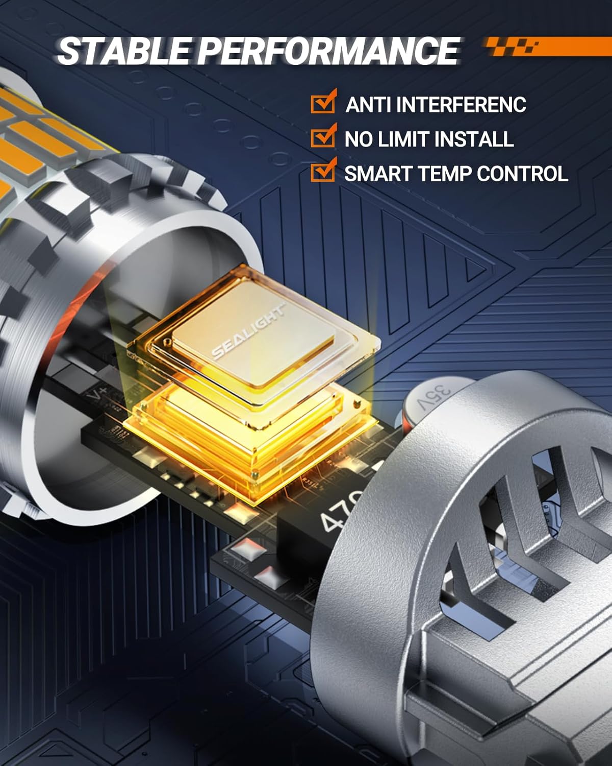 Thumbnail 5 de SEALIGHT 3157/3156 LED Turn Signal Bulbs (Amber, 57-SMD) with Projector Lens — 2 Pack