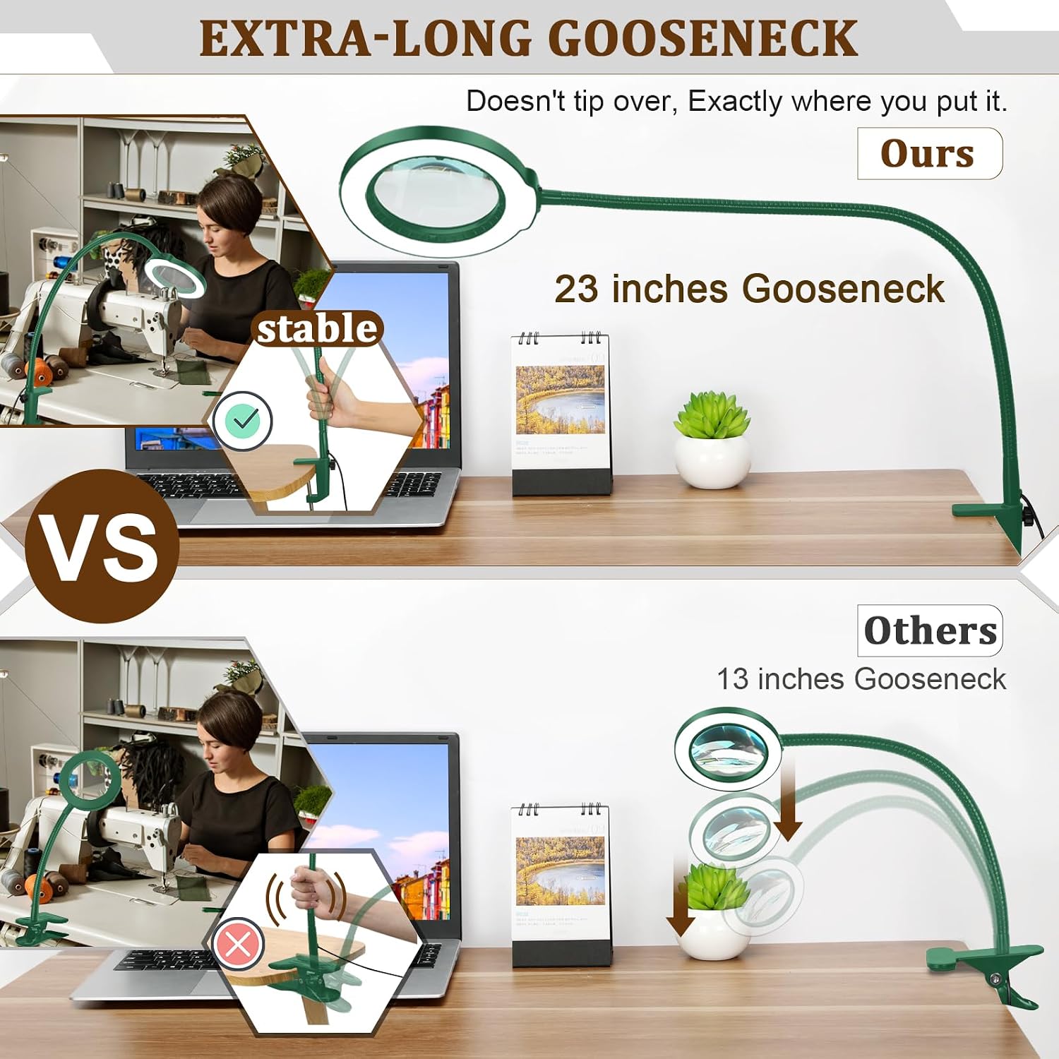 Thumbnail 5 de Veemagni 12X Real Glass Magnifying Glass with Light – Flexible Gooseneck LED Desk Lamp with Clamp