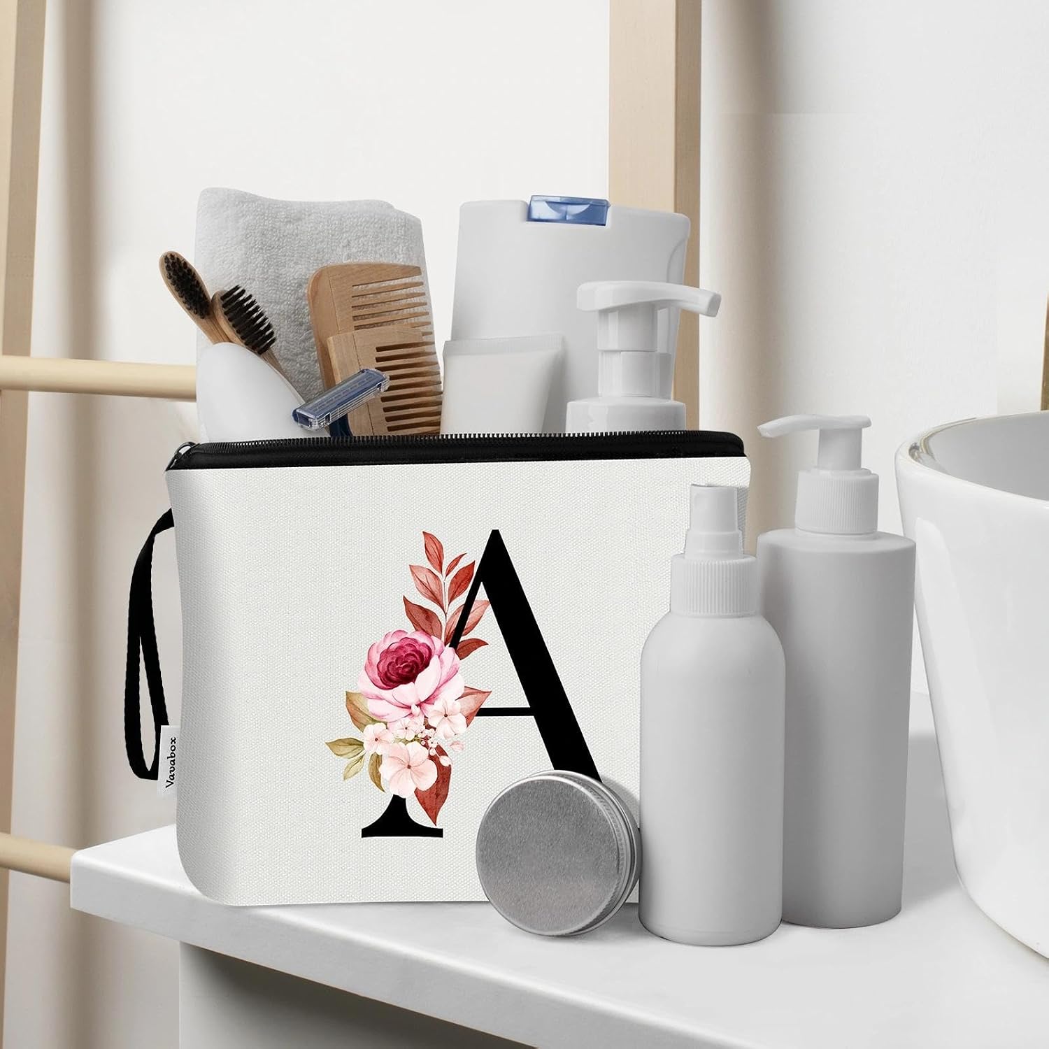 Thumbnail 2 de Vavabox 2 Pcs Initial Toiletry Bags Set (White) – Travel makeup bag set with handle