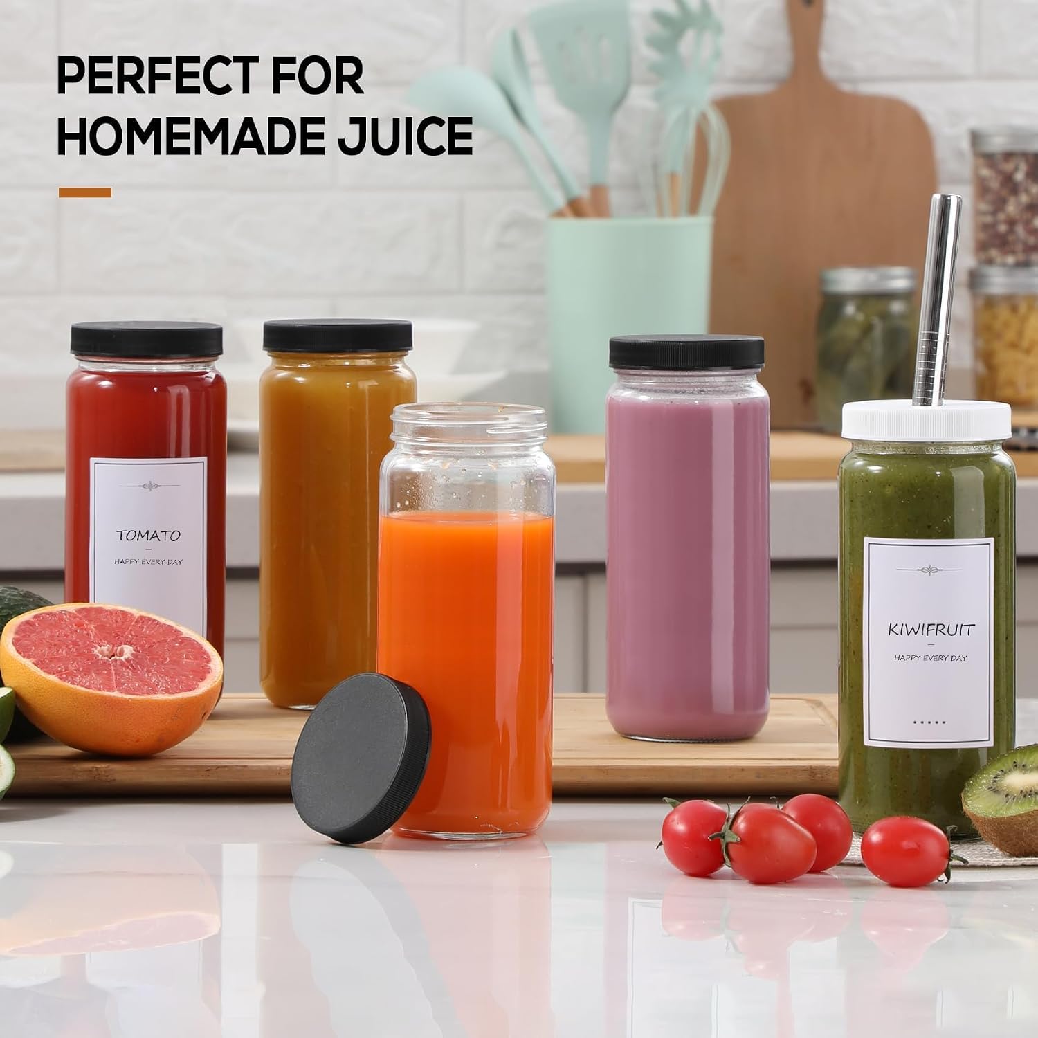 Detalle de 16 oz Glass Juice Bottles 12 Pack