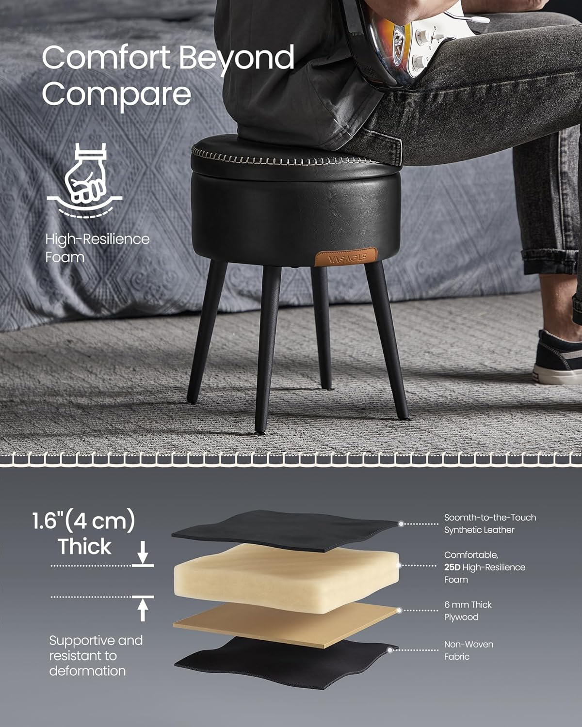 Detalle 2 de VASAGLE Storage Ottoman in PU Leather