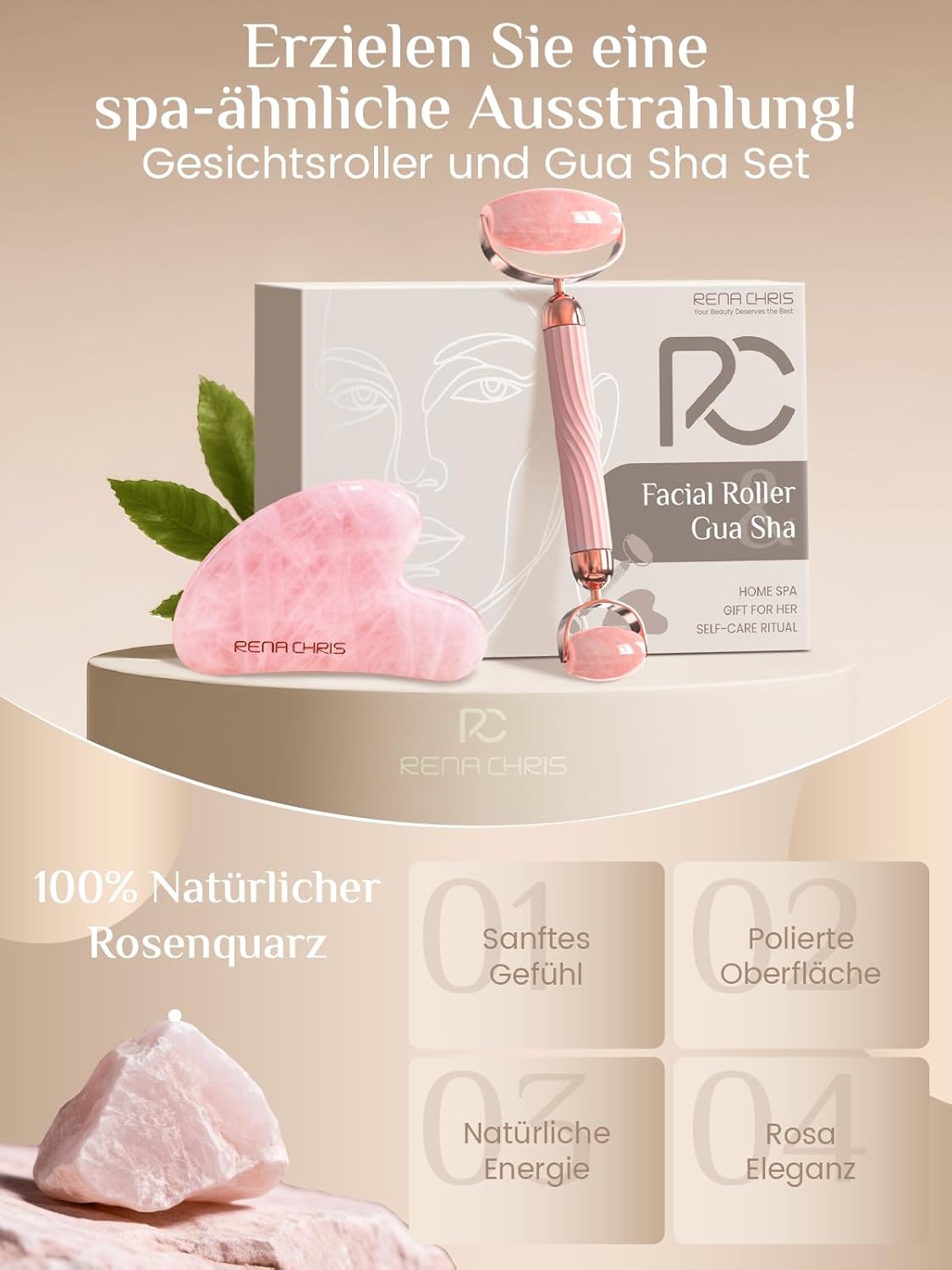 Detalle 2 de Rena Chris Gua Sha Gesichtsroller Rose