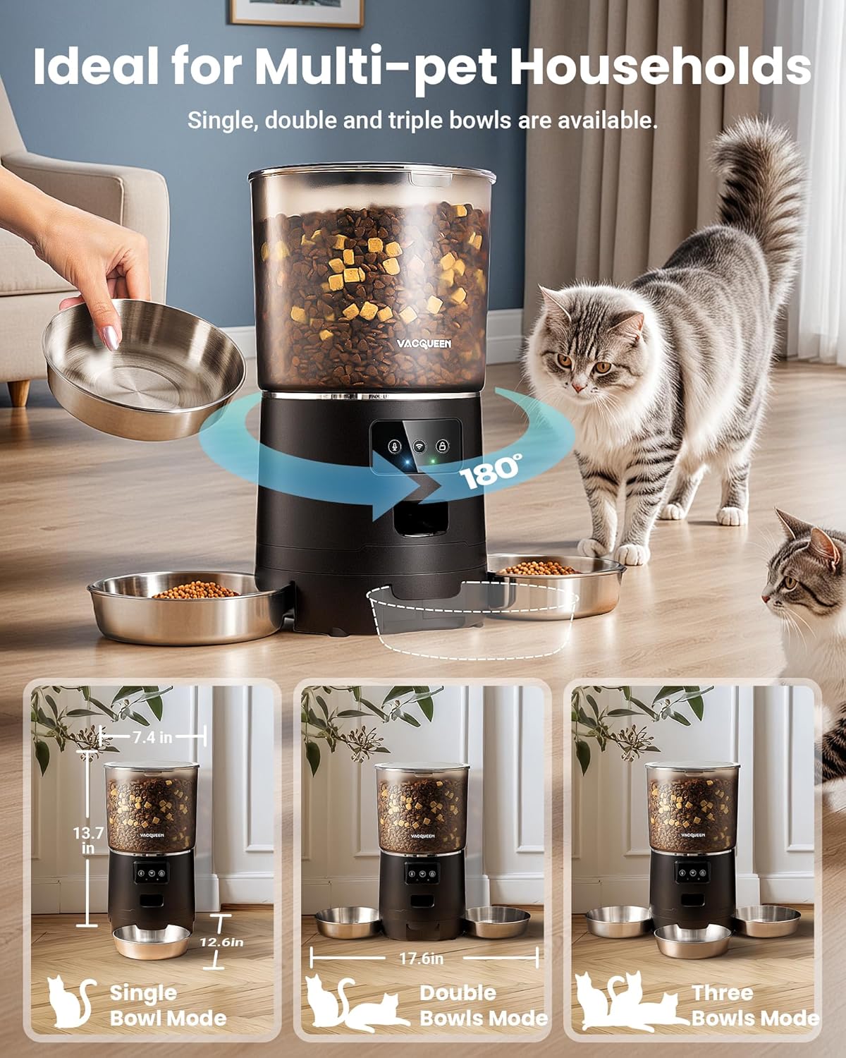 Detalle 2 de Automatic Cat Feeder 6L for 3 Cats 🐱