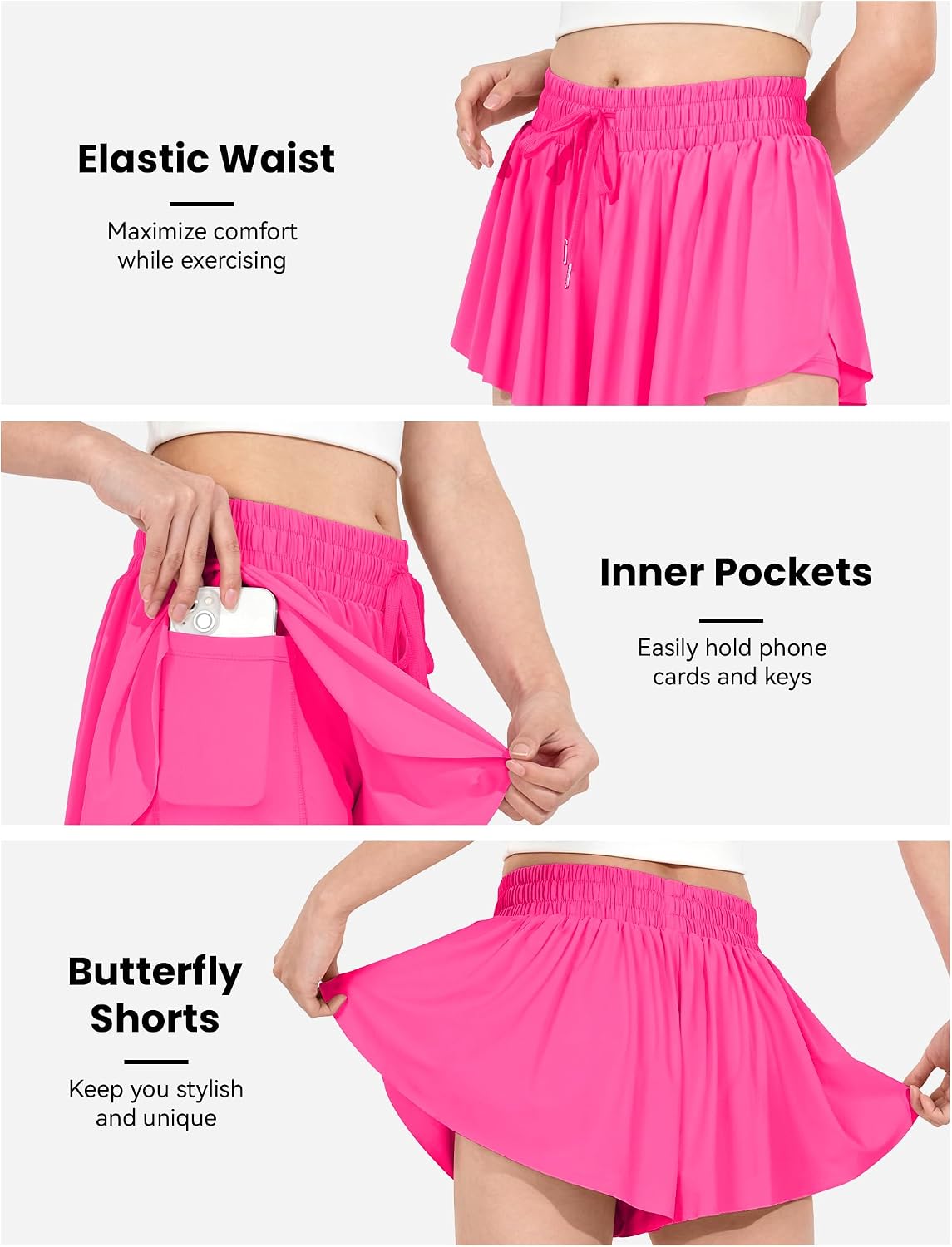 Thumbnail 4 de JOCMIC Girls Flowy Shorts 2-in-1 Preppy Butterfly Shorts with Spandex Liner for Cheer, Gym, and Casual Wear