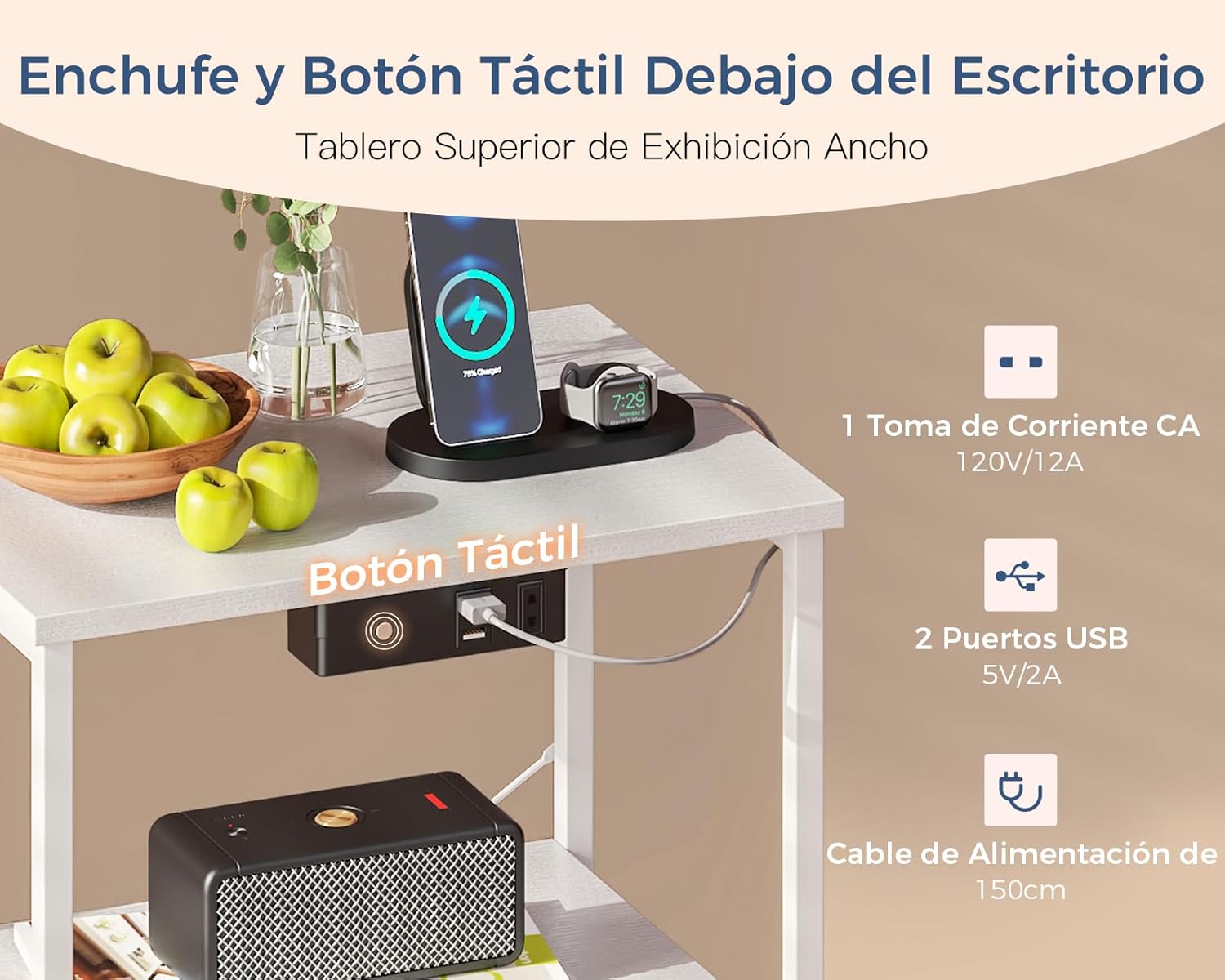 Detalle 2 de Coleshome Mesita de Noche con LED 40x30x60 cm