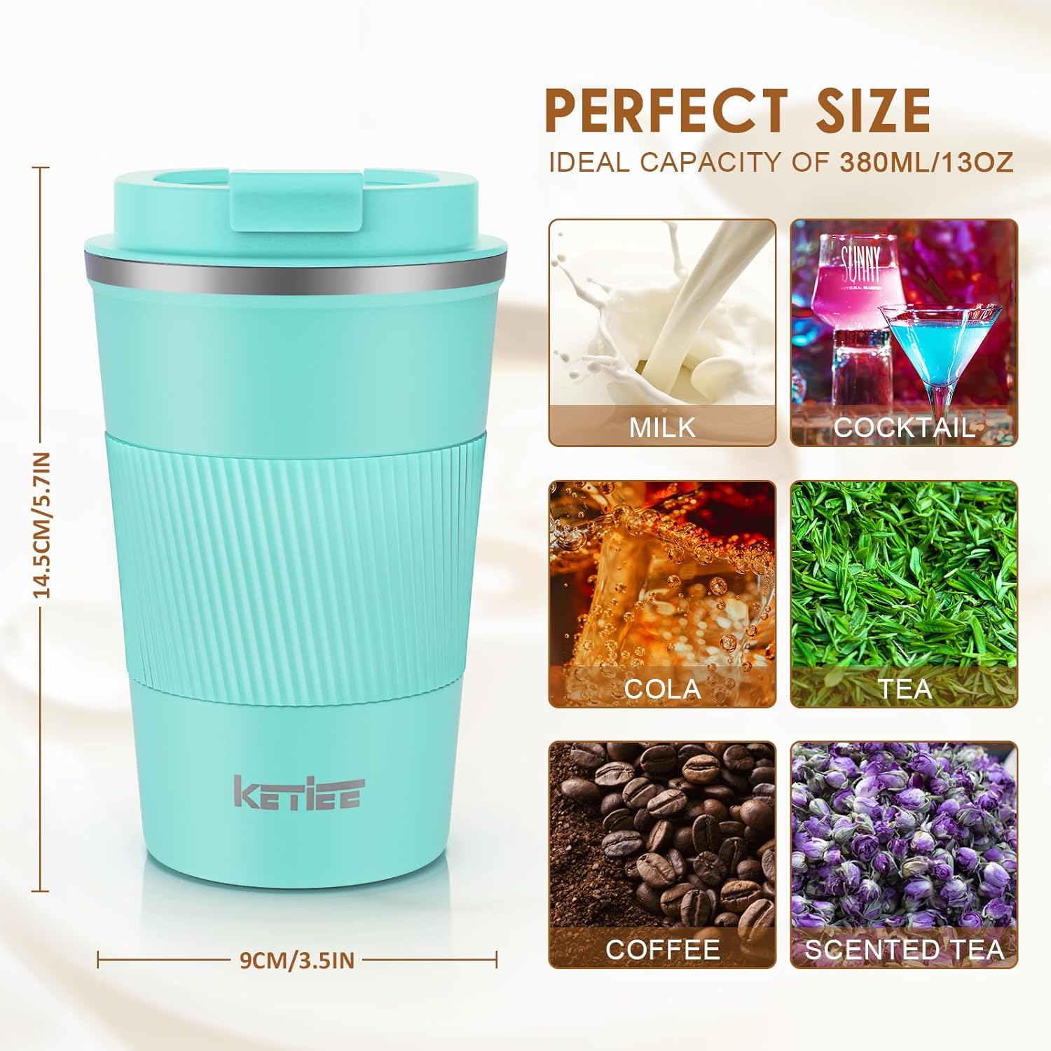 Detalle 2 de KETIEE Travel Mug Coffee Cup Stainless Steel 380ml (T-Blue)