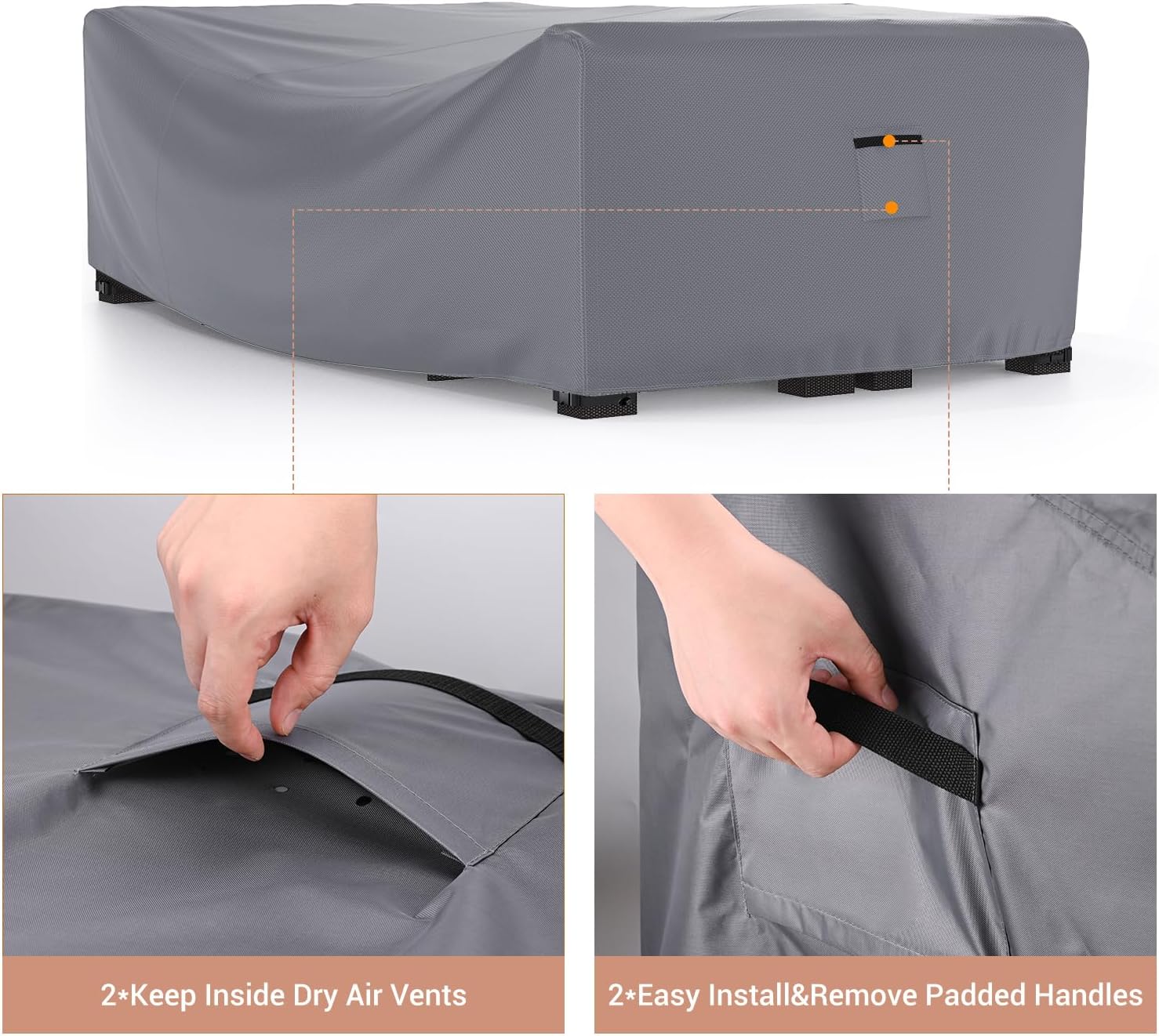 Detalle de Mrrihand MHD-238 Patio Furniture Cover, 108"L x 82"W x 28"H, Gray