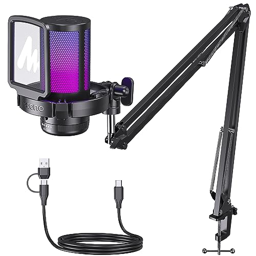 Detalle de MAONO Gaming USB Microphone (DGM20S) with Noise Cancellation, Boom Arm and RGB Lights
