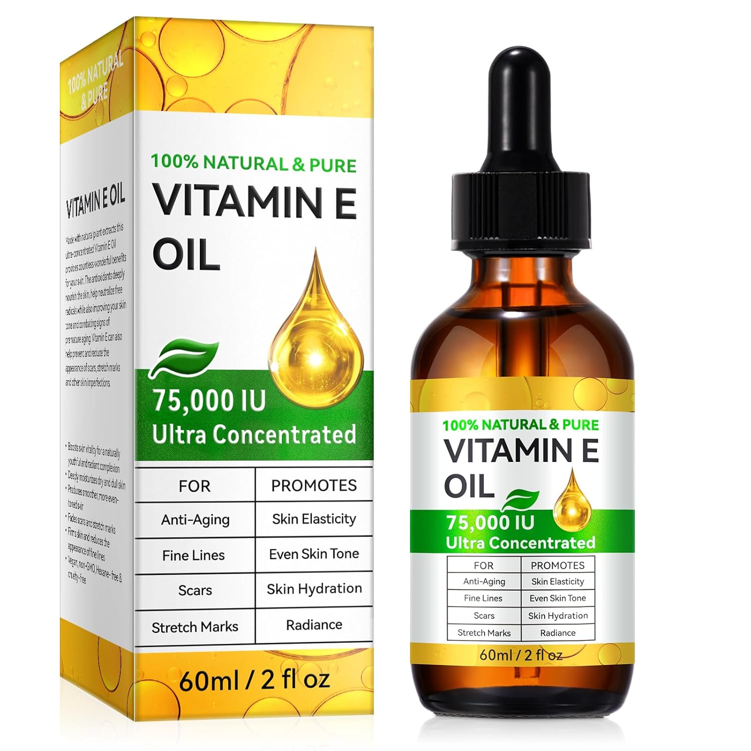 Vitamin E Öl 75.000 IE – Reines & Natürliches Haut- & Haarpflegeöl, 60 ML