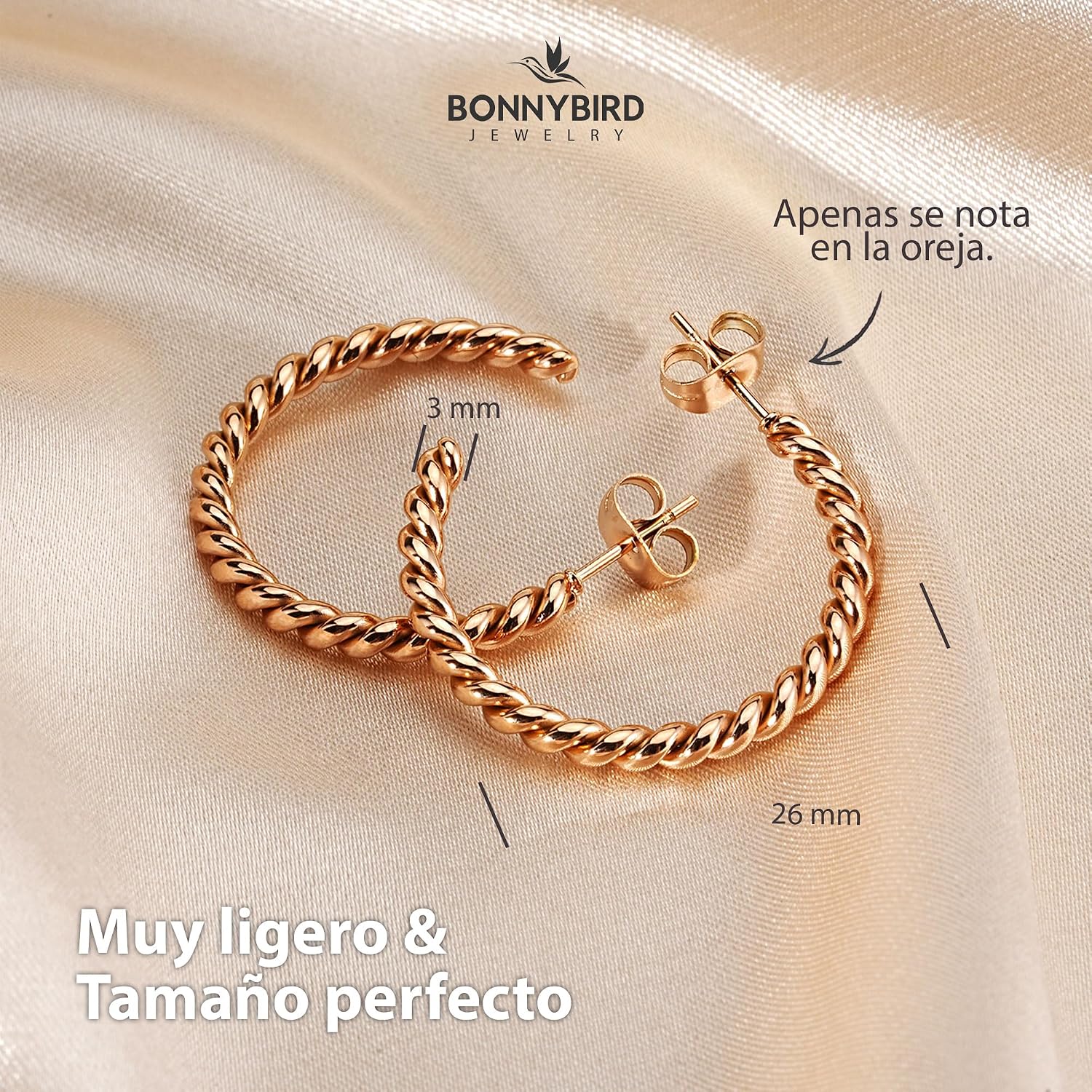 Thumbnail 4 de BONNYBIRD Pendientes Aro 26 mm acero inoxidable