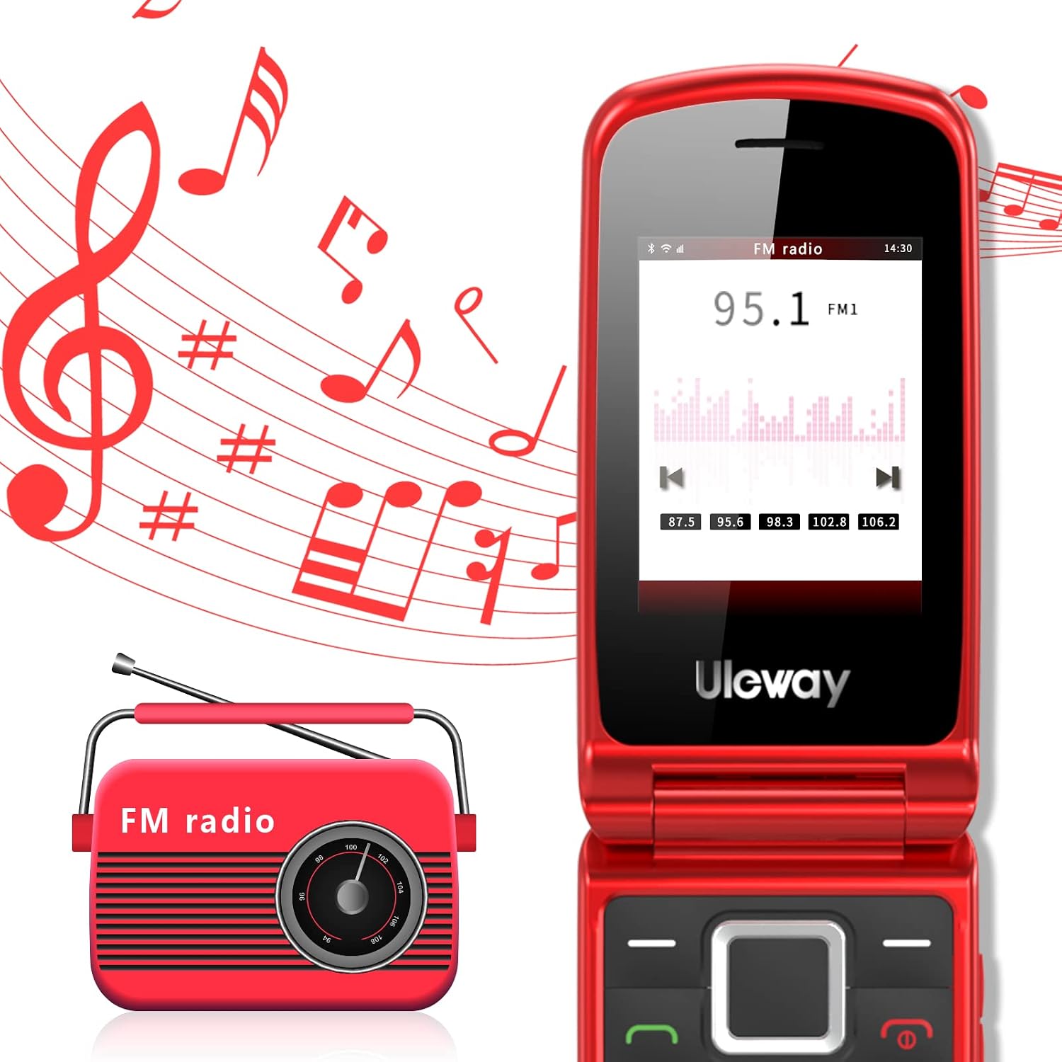 Detalle de CHAKEYAKE G380D Senior flip mobile phone with big buttons, dual-colour displays, SOS and 1000mAh battery (Red)