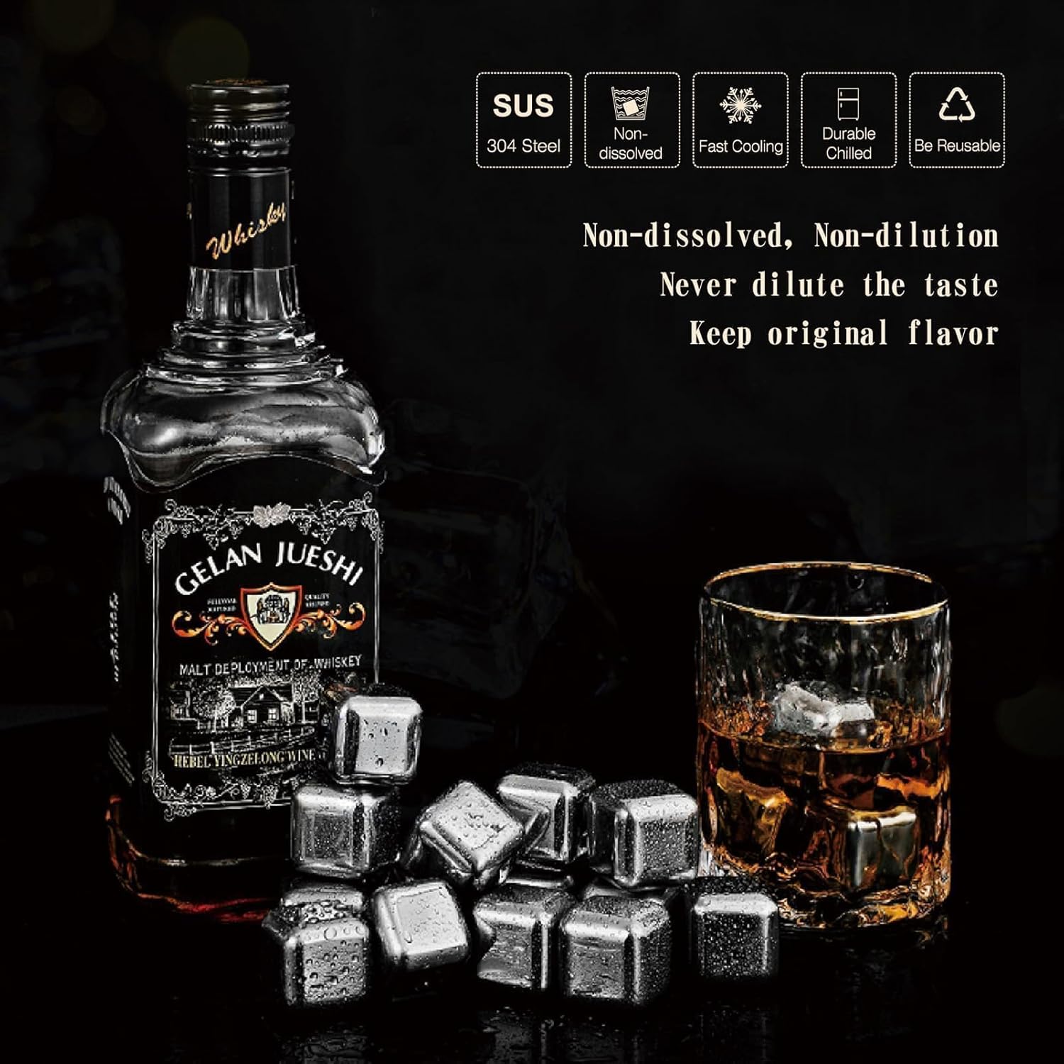 Detalle 2 de Eiswürfel aus Edelstahl – Wiederverwendbare 16er Set für Whisky & Co.