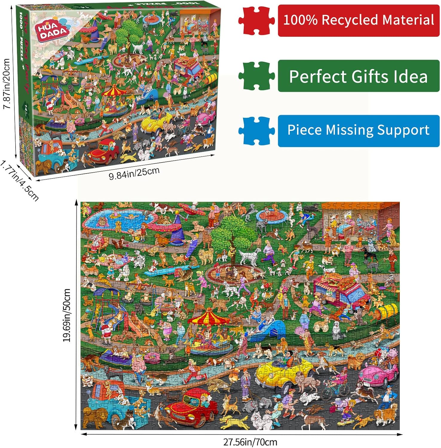 Detalle de HUADADA The Dog Party 1000‑Piece Jigsaw Puzzle for Adults (Fun Dogs Park design)