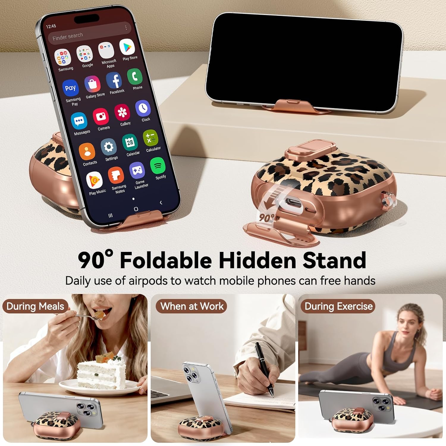 Thumbnail 3 de Polislime AirPods 4 Case with Safety Lock, Built-in Phone Stand & Leopard Print (TPU) — includes keychain & cleaning kit