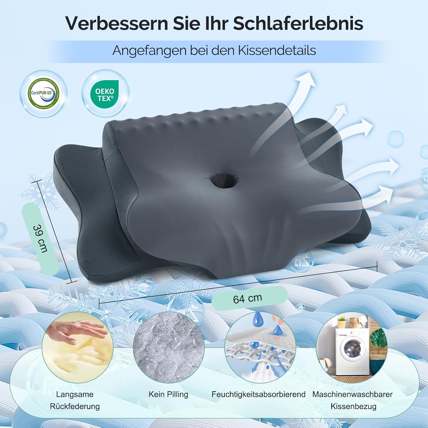 Thumbnail 4 de FAIORD Nackenkissen Memory Foam – Ergonomisches Kopfkissen für Seiten-, Rücken- und Bauchschläfer