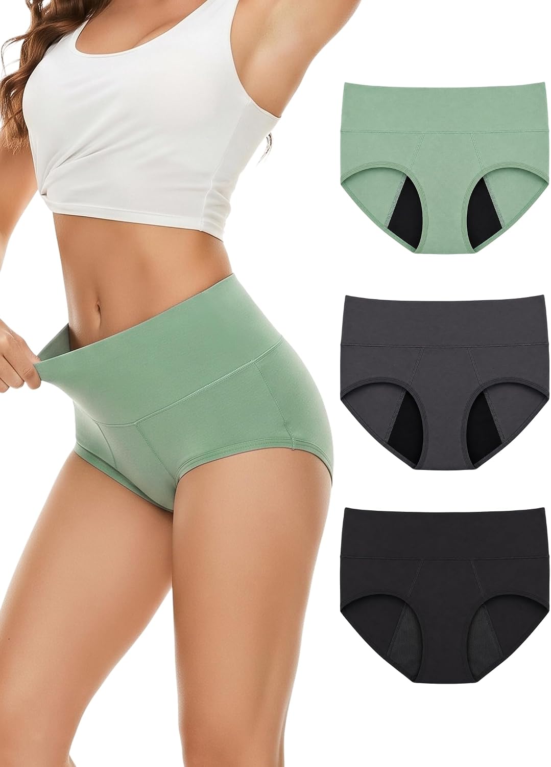 Detalle de LOFIR LON1398-W-S-MX3P-L menstruatieslips, hoge taille, 50 ml, 3 stuks, maat L