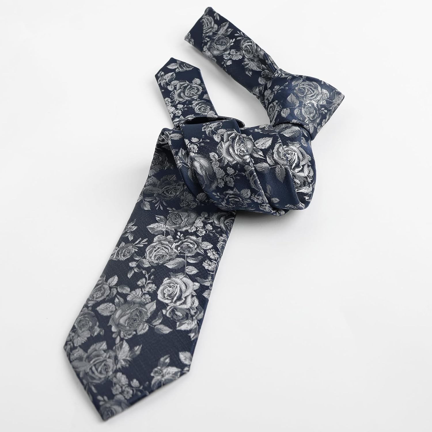 Detalle de Alizeal Floral Necktie and Hanky Set for Men – Lightweight Polyester with Matching Pocket Square