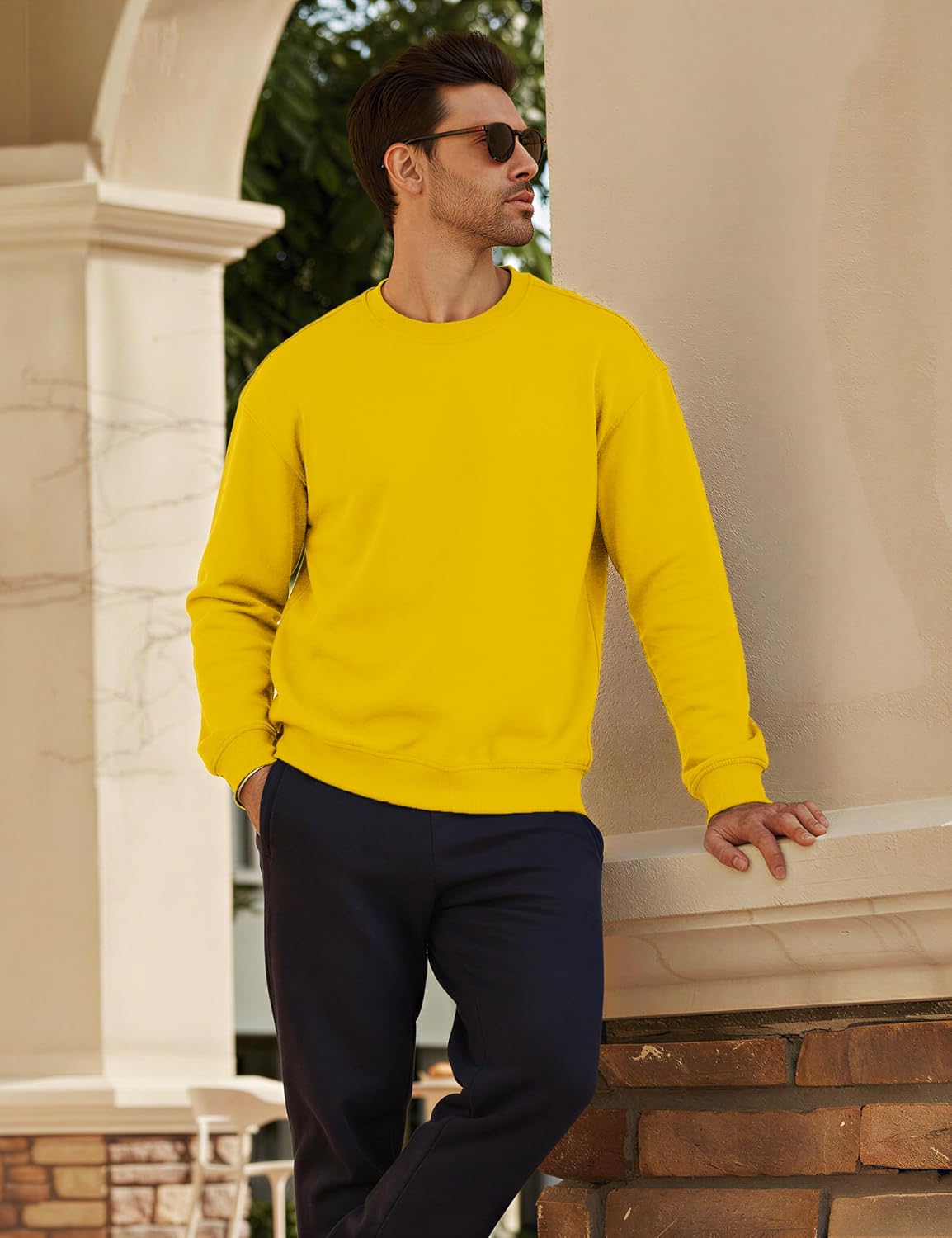 Detalle 2 de MAGCOMSEN Men’s Fleece-Lined Cotton Crewneck Sweatshirt, Long Sleeve