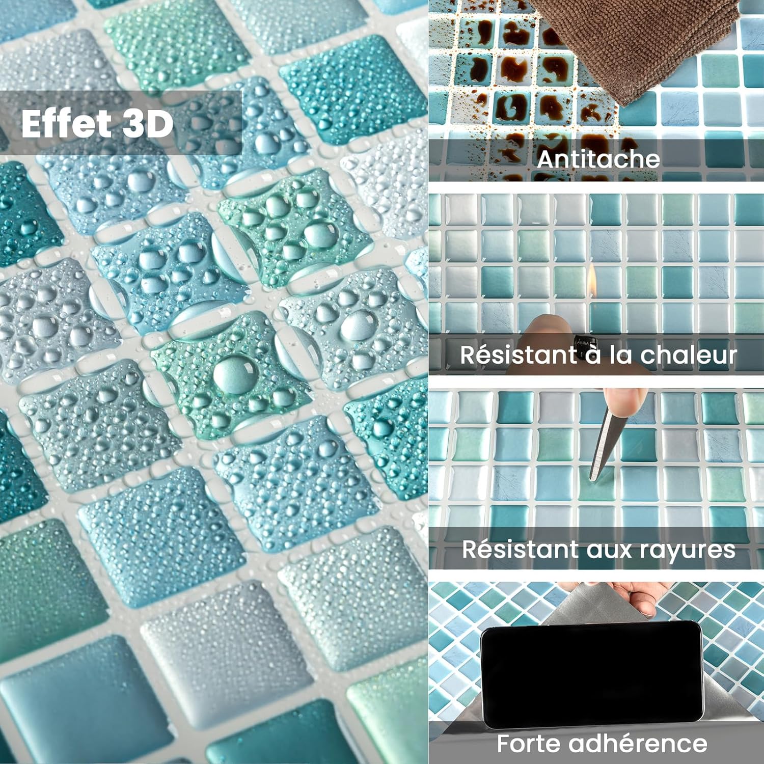 Thumbnail 2 de Hode crédence adhésive noire effet mosaïque PVC imperméable (4 pièces, 23,6 x 23,6 cm)