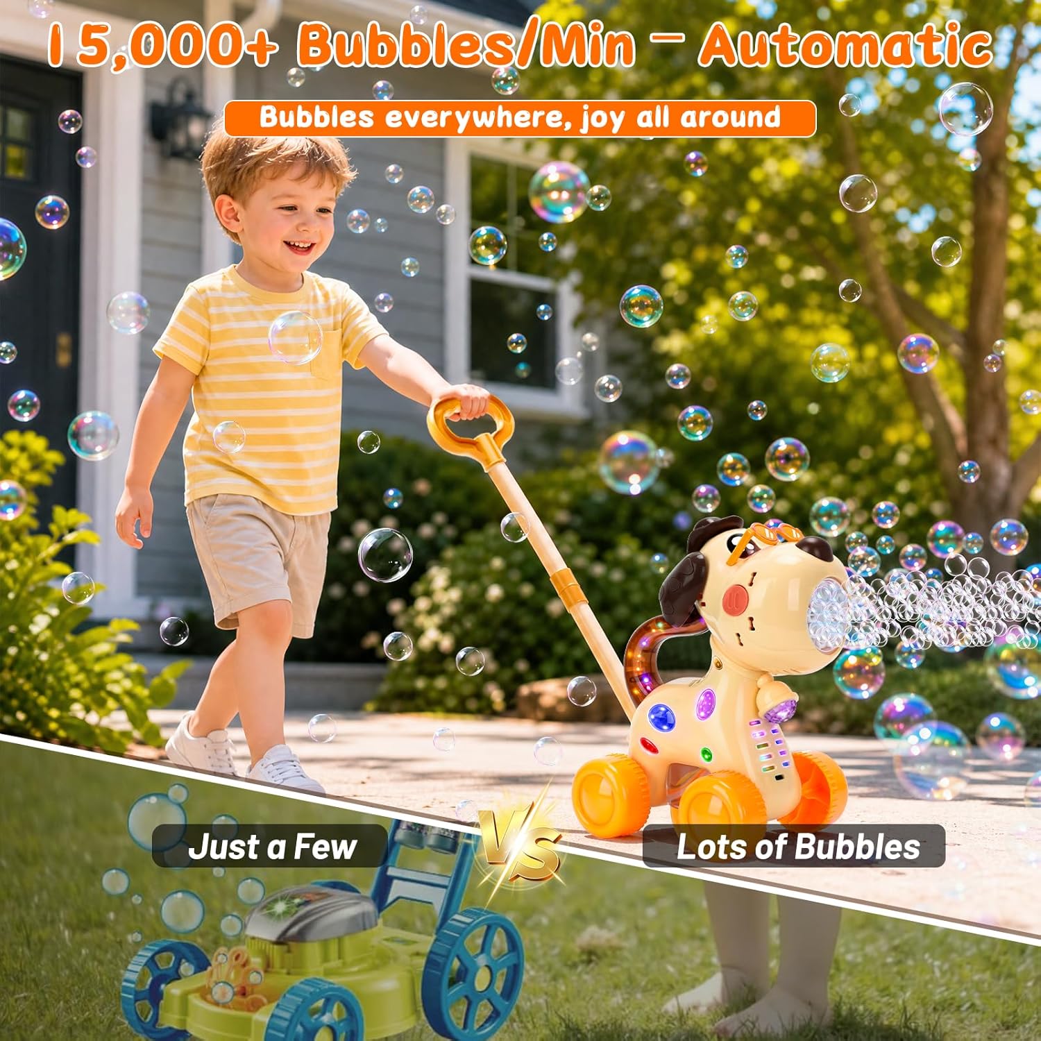Detalle de QASUN Toys: Bubble Machine for 2–5 Year Olds with Lights, Dual Modes and 15000+ Bubbles/Min