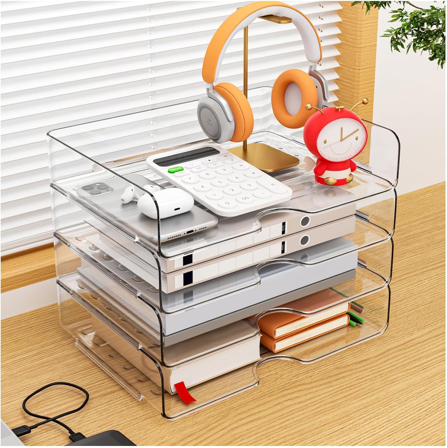 Detalle 2 de Vivihomety 2409-4P Acrylic Letter Tray Set, 4-Pack, Clear and Stackable