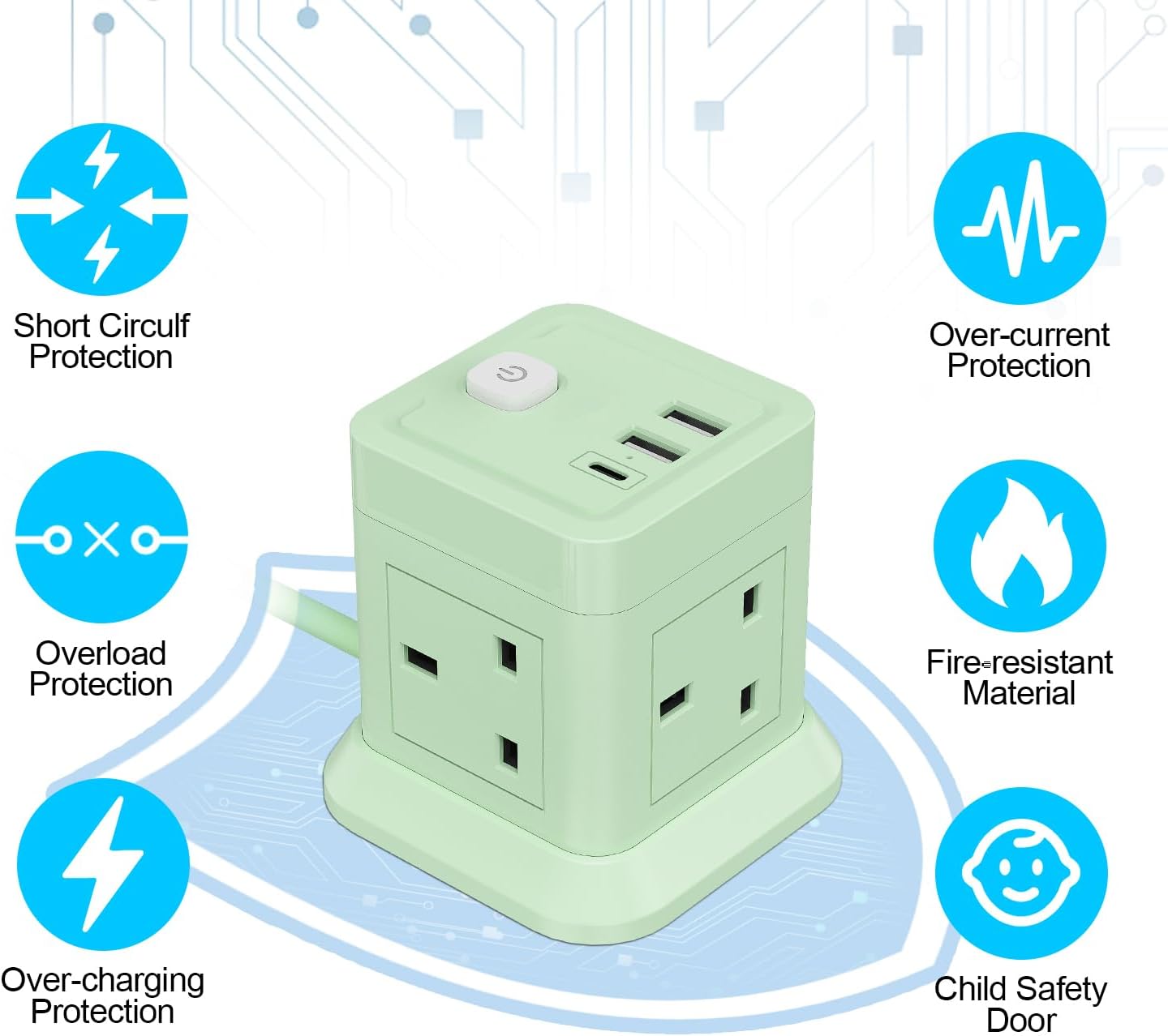 Thumbnail 6 de 3M Extension Lead Cube With USB – 4 AC Outlets, 3 USB Ports and 3m Extension Cable